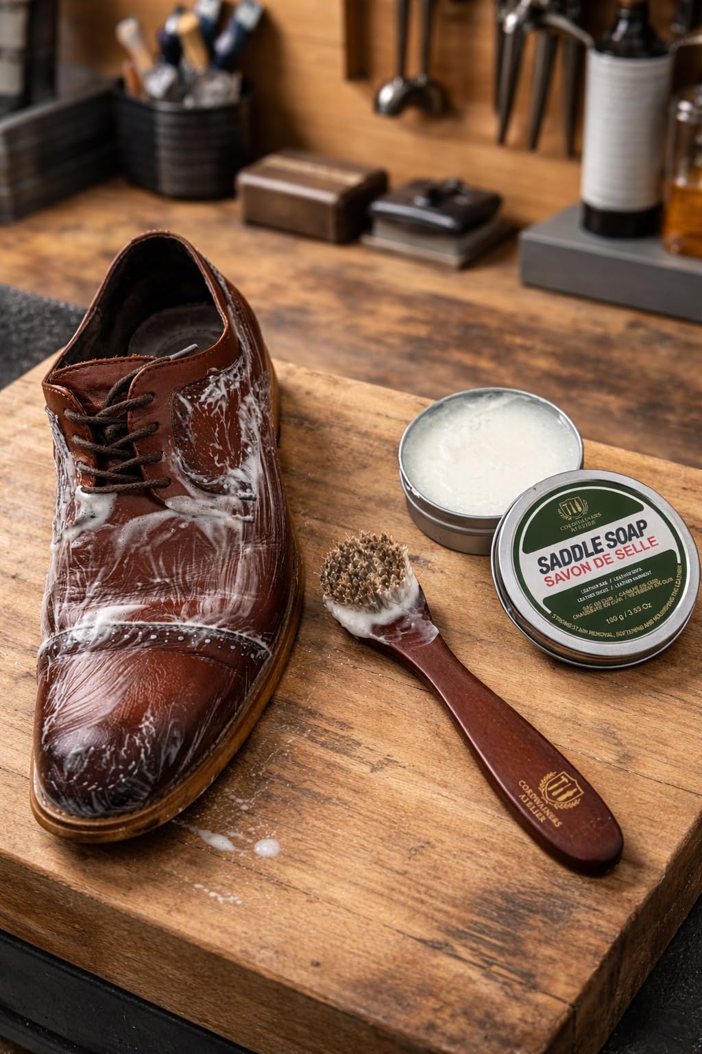 Cordwainers Atelier Leather Saddle Soap Cleaner 3.5 oz (100g) – Premium Leather Cleaner & Conditioner for Shoes, Boots, Bags, Sofa & Furniture – Deep Clean, Nourish & Protect Grey - 3