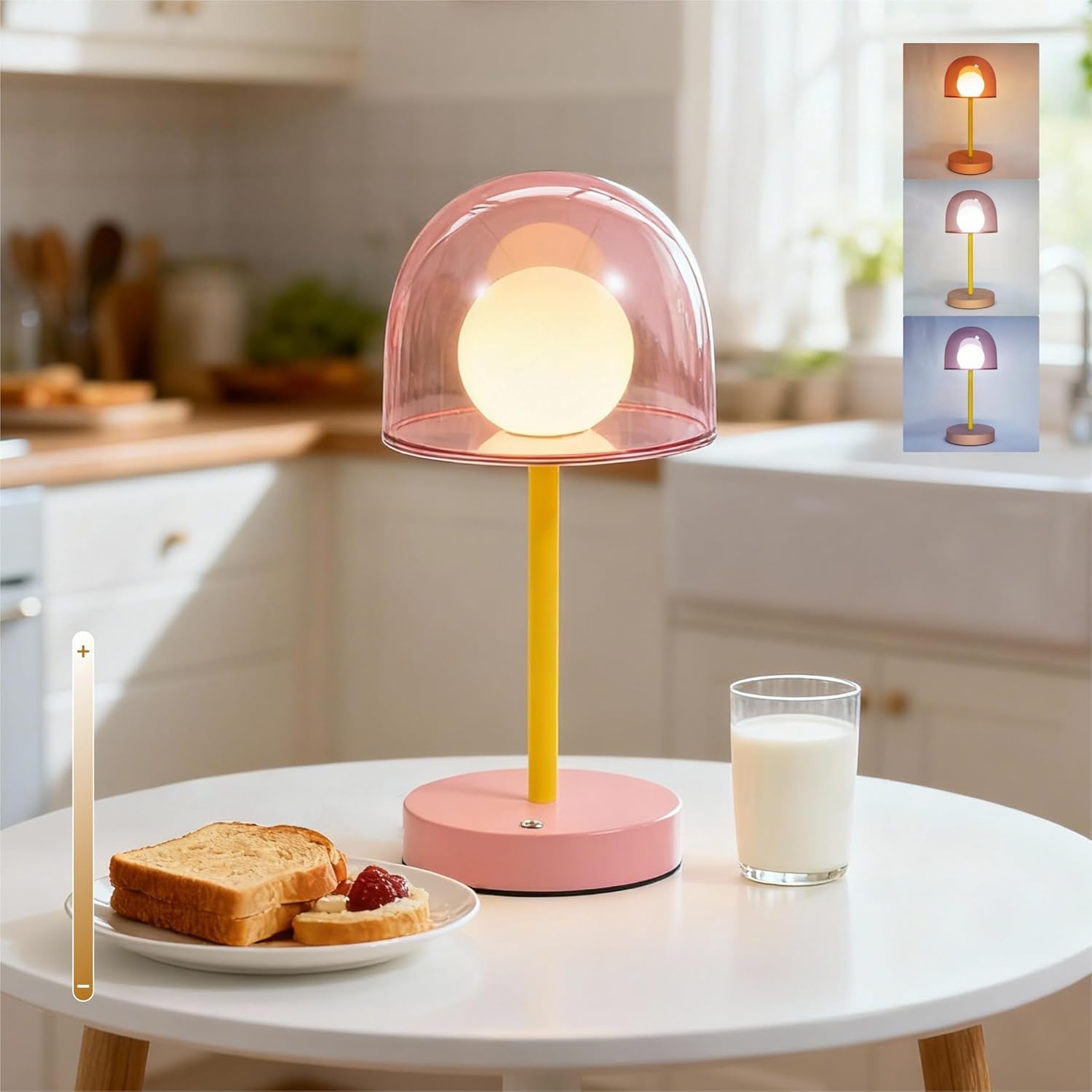 Cordless Touch Lamp Battery Powered, Rechargeable Table Lamp Dimmable, Coffee Table Small Lamps IP44, LED Wireless Desk Light for Girls Bedroom Playroom Nightstand, 7.7" W X 10.6" H (Pink)