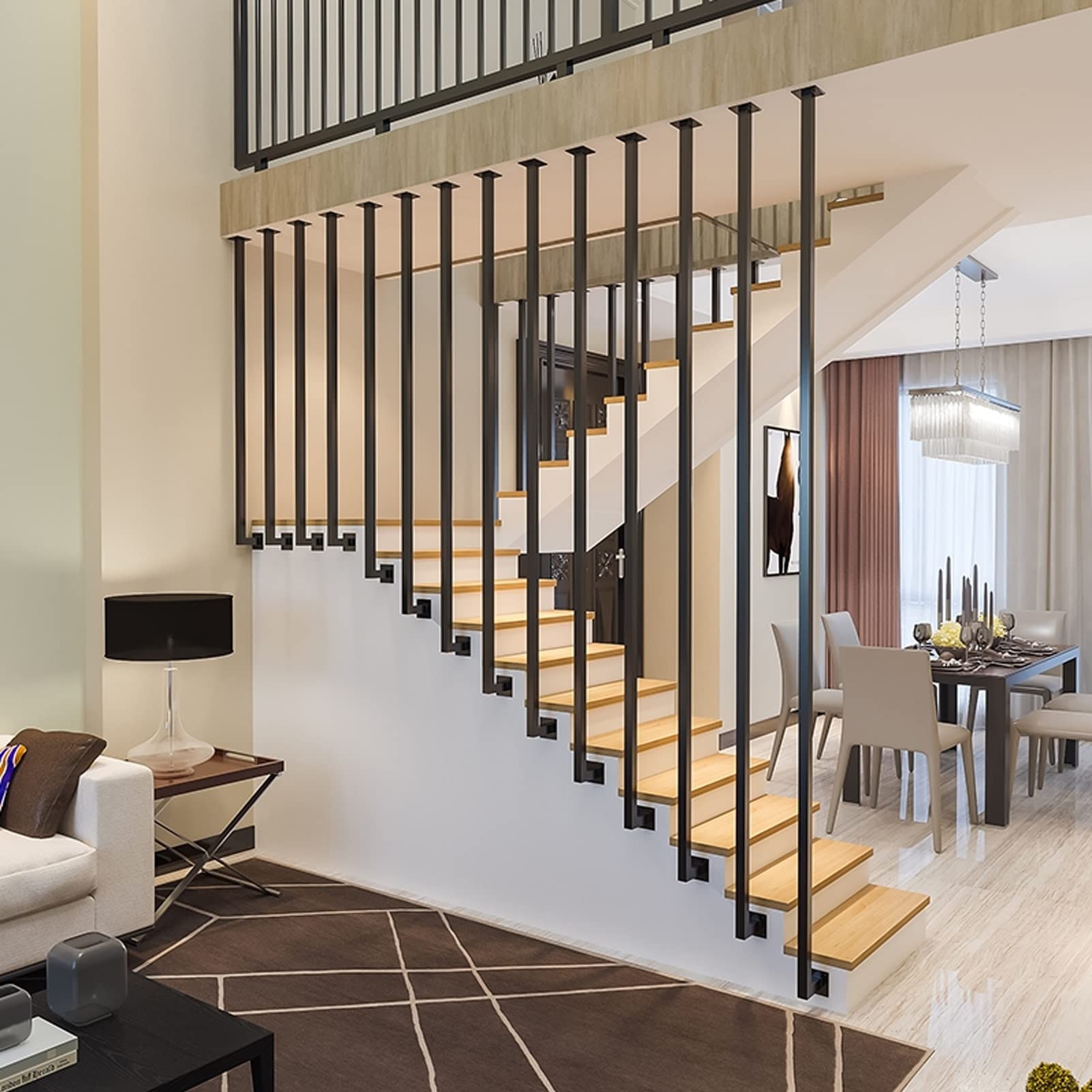 WYFZT Stairs Handrail Banister Rail Support Kit, Balustrade Posts Stair Railing Fence Pole Handrail Transitional Handrail Parapet Rails, Black (Size : 65cm(25.6inch))