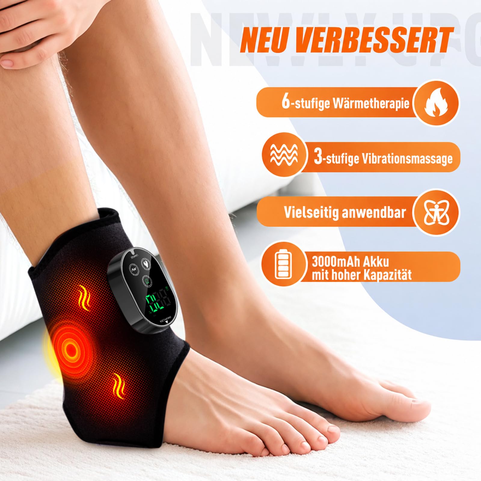 Masseur de pieds sans fil pour neuropathie - 6 niveaux de chaleur et 3 modes de vibration - Appareil de massage pour la voûte plantaire, la cheville et le mollet, pour soulager la douleur et la