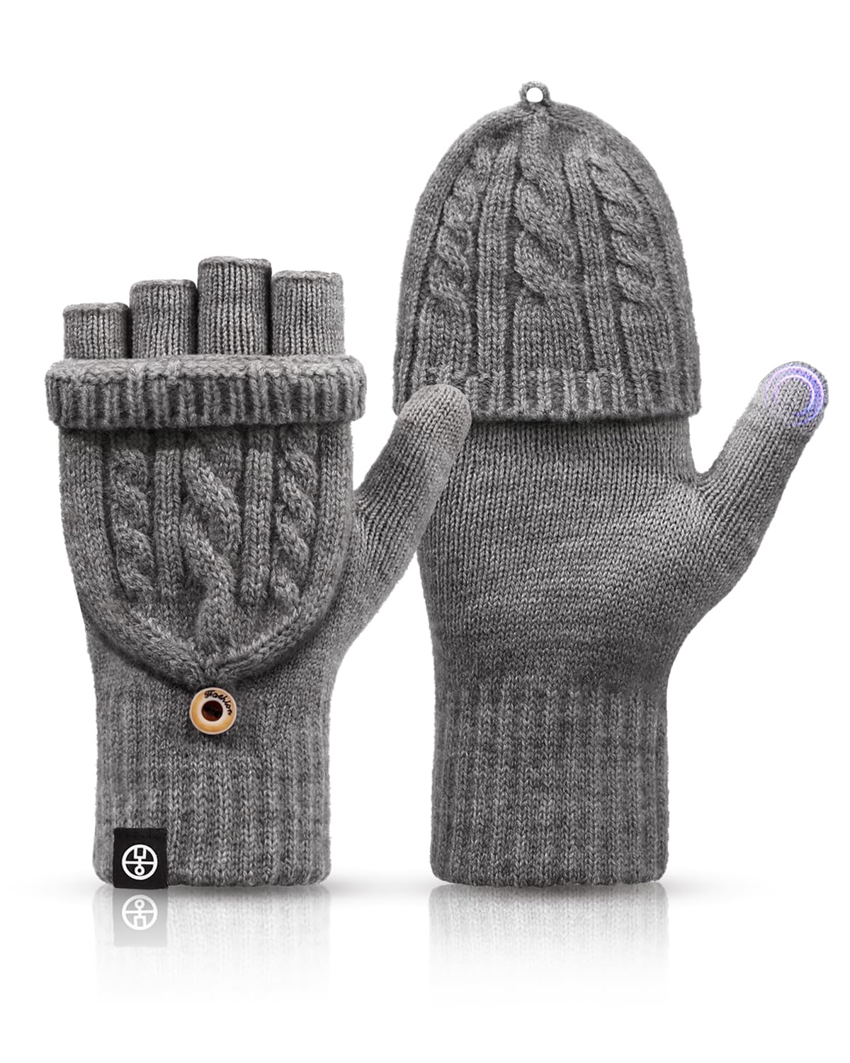 Winter Fingerless Gloves for Women Men Warm Knitted Convertible Mittens Flap Cover