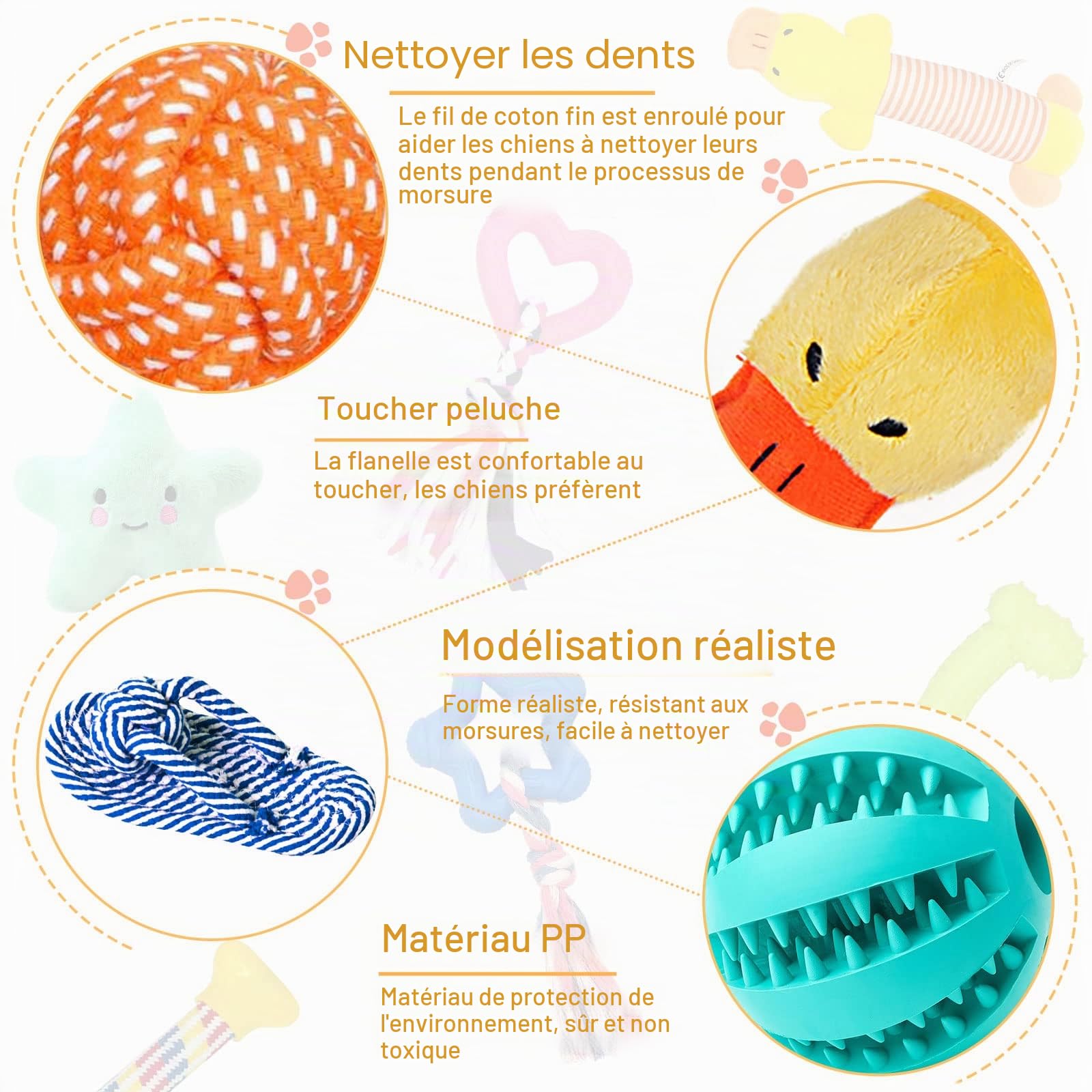 Lot de 20 jouets pour chien - Corde interactive - Balle en corde - Dents robustes - Jouet durable pour chiens de petite et grande taille