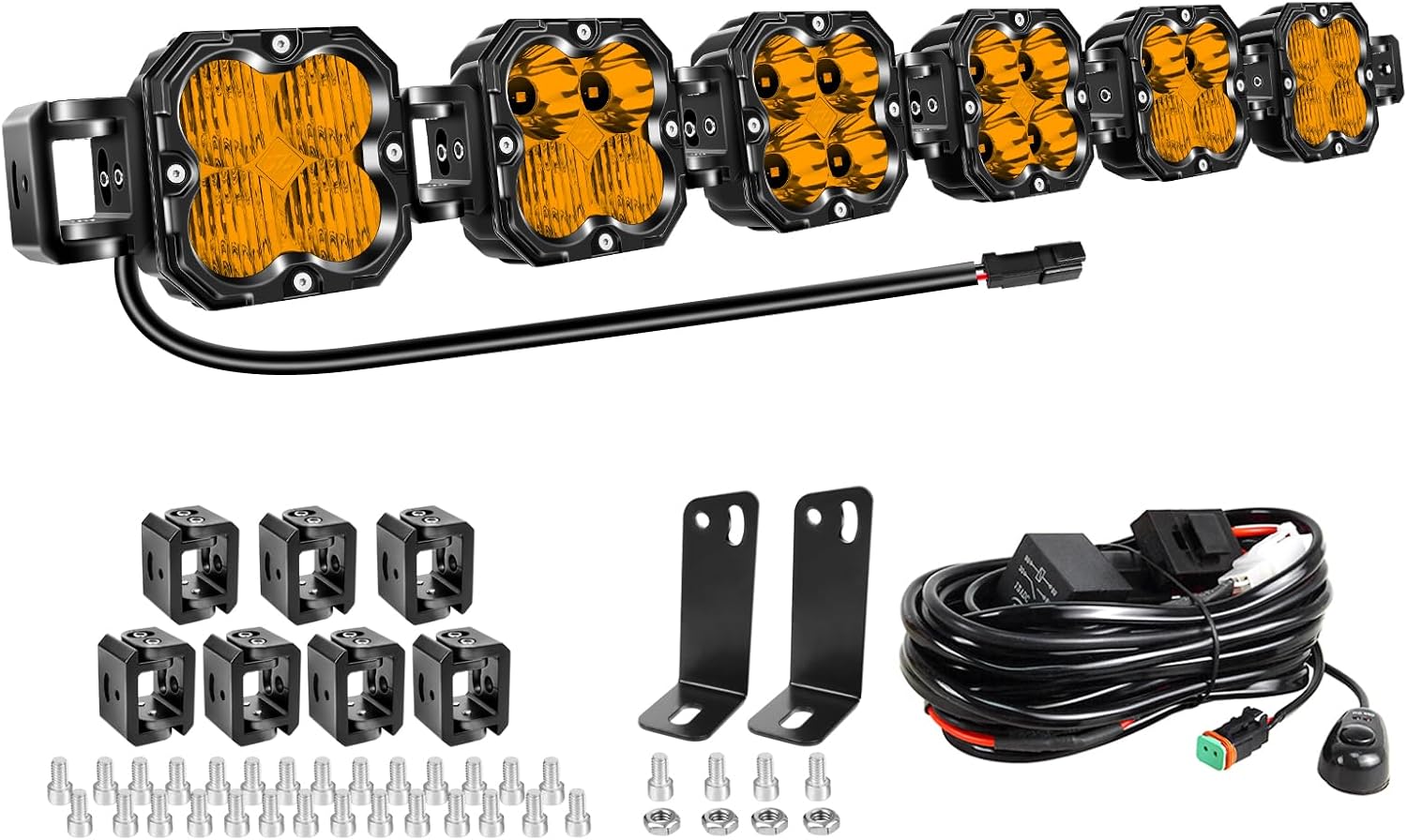 Willpower 40 inch 180W Straight Curved Adjustable & Linkable LED Light Bar with DT Wire,Amber Spot Flood Beam Off Road 4X4 Driving Fog Lights for 12V 24V Vehicle 4WD Car SUV Truck Tractor Trailer
