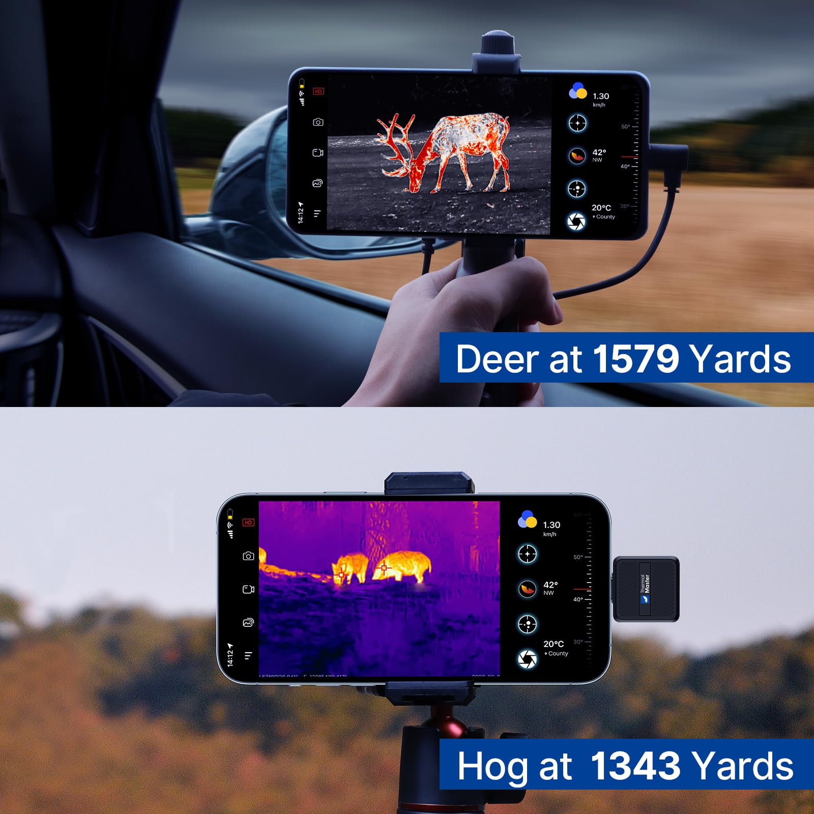 Thermal Master caméra Thermique de Chasse T2 Pro Vision Nocturne monoculaire 1579 Yards de détection caméra Thermique en Plein air 15x Zoom, avec poignée Tactique et Scope Mount, Version Android