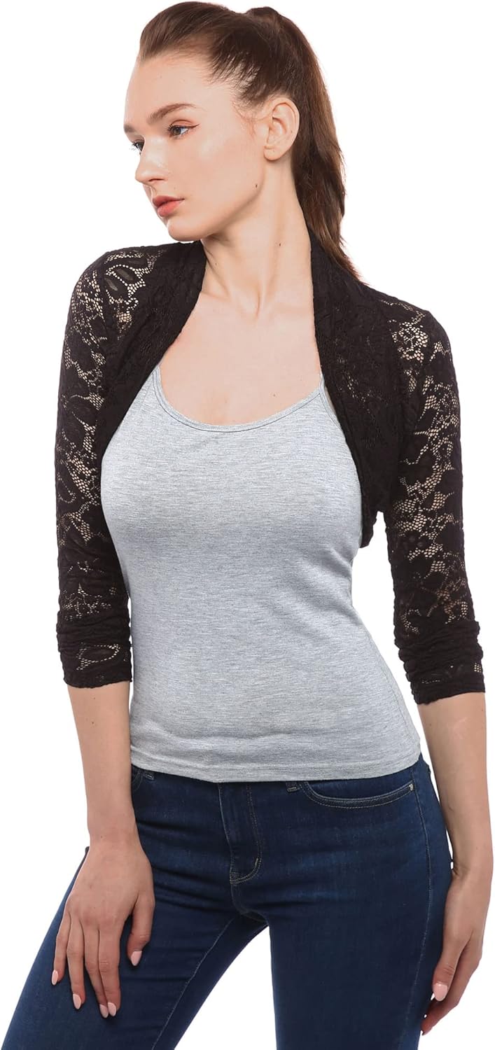 AmélieBoutik Women Full Lace Long Sleeve Cropped Cardigan Bolero Shrug - Image 4