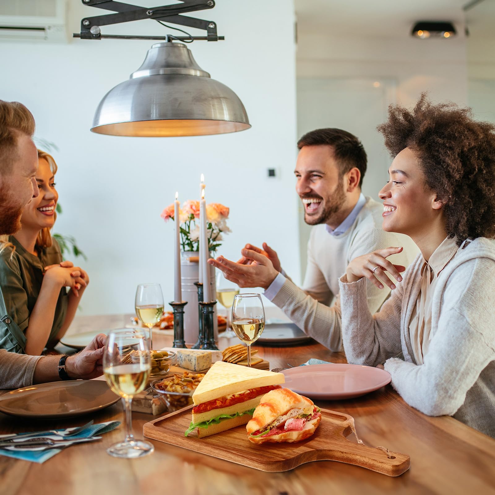 Tanlade Deska do krojenia z drewna akacjowego z uchwytem, dekoracyjny półmisek na wędliny, do pizzy, chleba, sera, owoców, na blat kuchenny, stół, dekoracja bożonarodzeniowa, 35 x 20 cm
