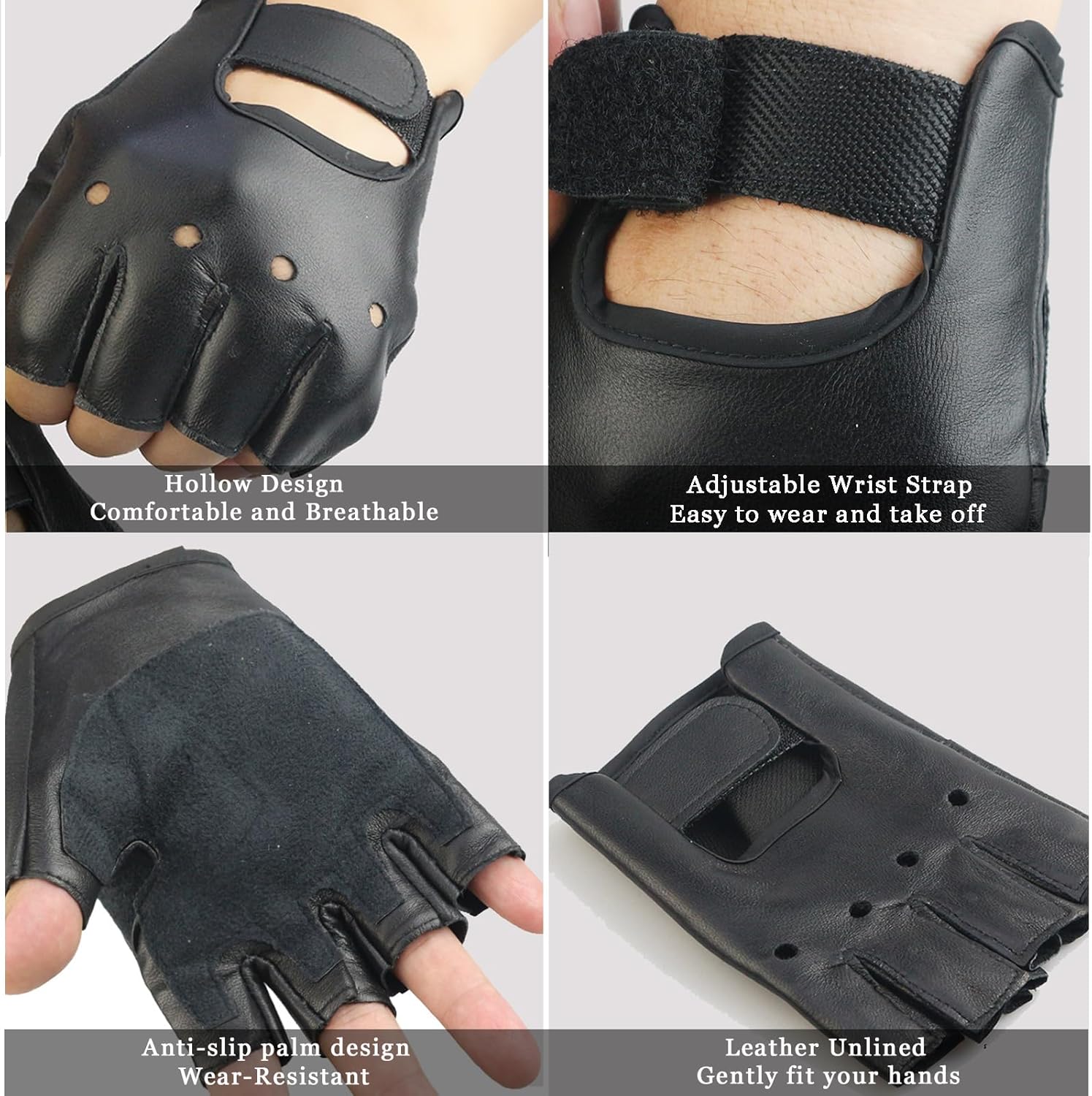 Long Keeper Genuine Leather Fingerless Driving Riding Gloves Outdoor Anti-Slip Sport Unlined Half Finger Glove for Men - Image 5