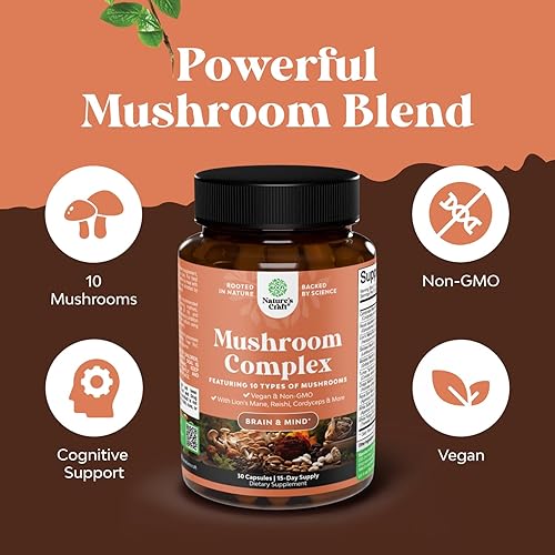 Miniatura 3 de Advanced Mushroom Complex Cápsulas  10 cápsulas de suplemento de melena de león con Reishi, Chaga, Maitake y Shiitake para la salud cerebral apoyo