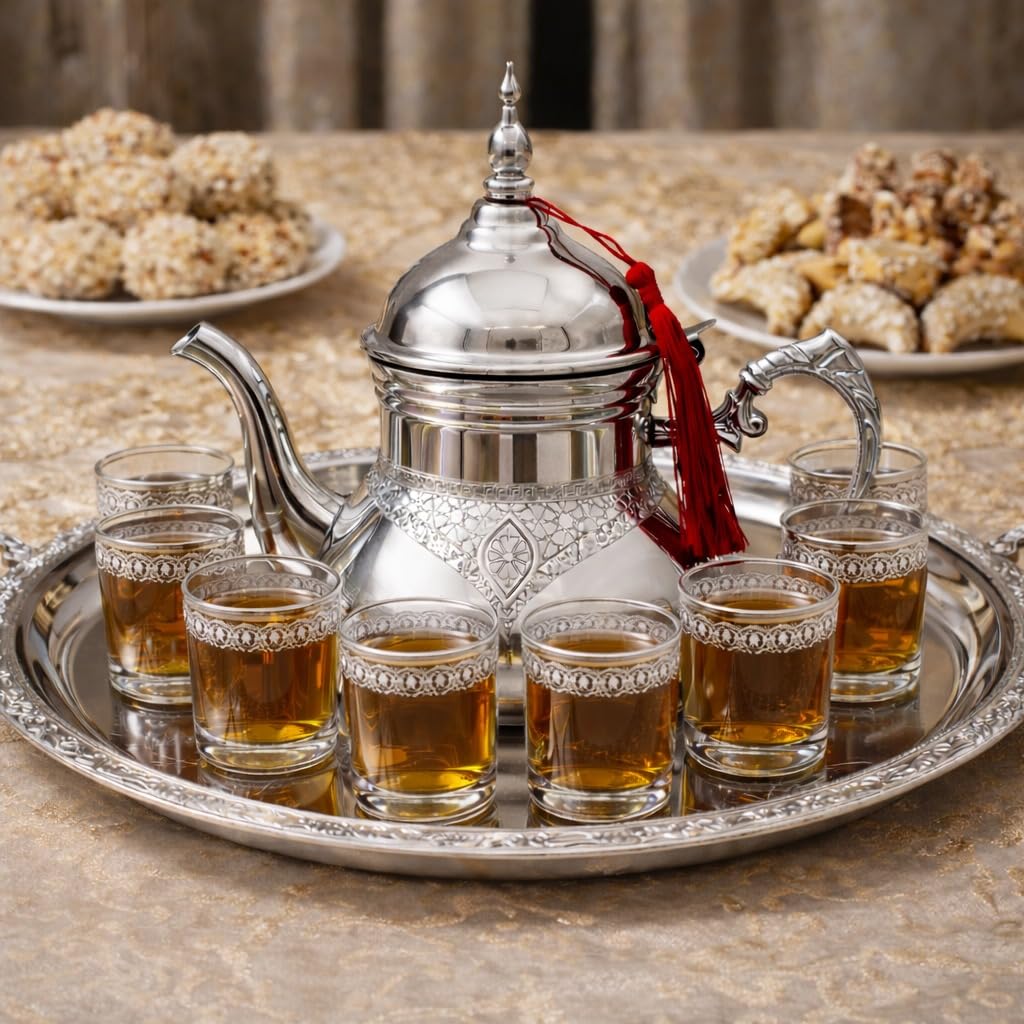 Marokkanische Teekanne Agadir, Rosé-Gold & Silber, 0,8l-1,6l, Induktion geeignet, alle Herdarten, traditionelle Teekanne, Berrad, Cay Kanne (Silber, 1,6l)