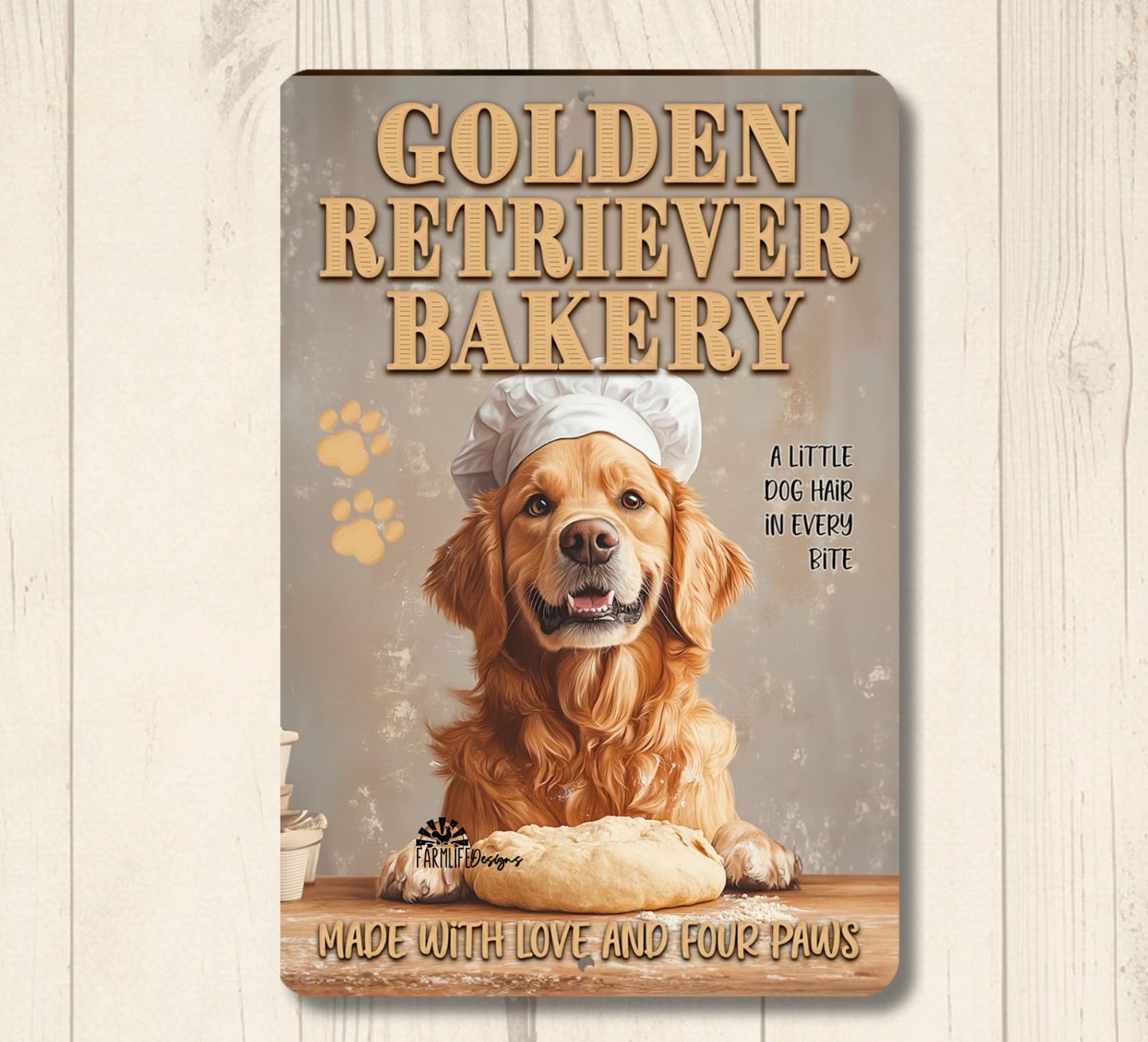 Golden Retriever Bakery dog baking cooking chef funny metal tin wall art kitchen home decor