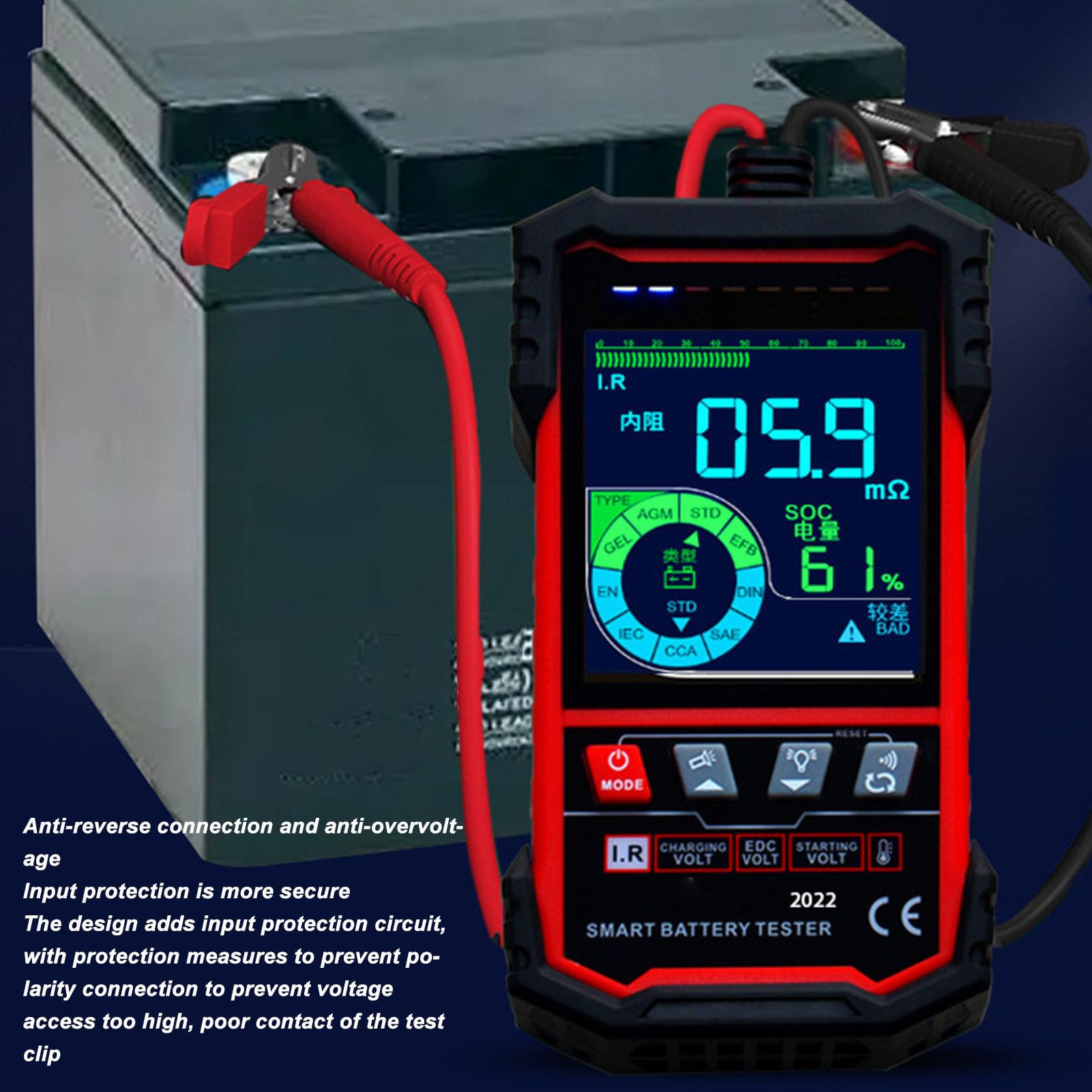 Tester multifunzione per batterie con ampio schermo per batterie da 12 V-24 V, ideale per la ricerca scientifica e la produzione