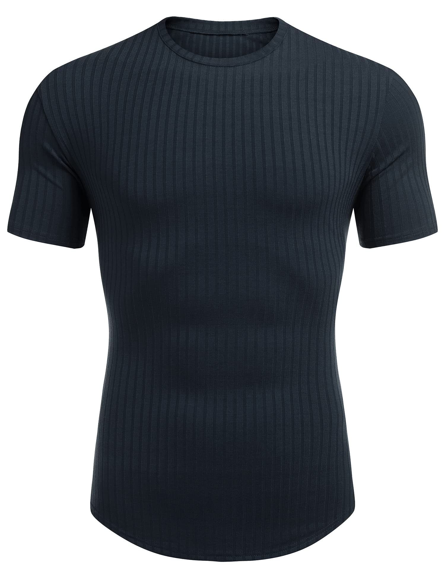 URRU T-shirt extensible à manches courtes pour homme - Coupe ajustée, bleu marine, Taille XL