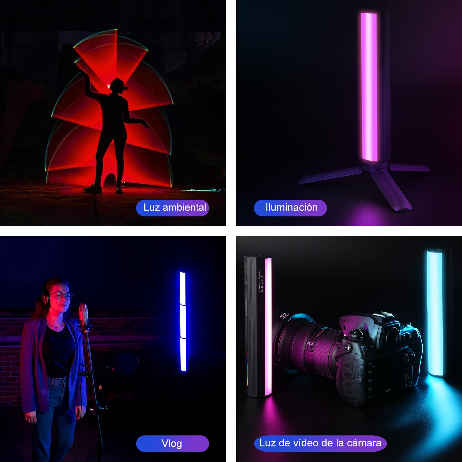 ARTCISE RGB de Mano de luz LED de vídeo, 360 ° RGB Completo Palo de luz con 3000mAh batería Recargable, Varita magnética de luz, 2500-9000K Regulable Tubo de luz de la cámara