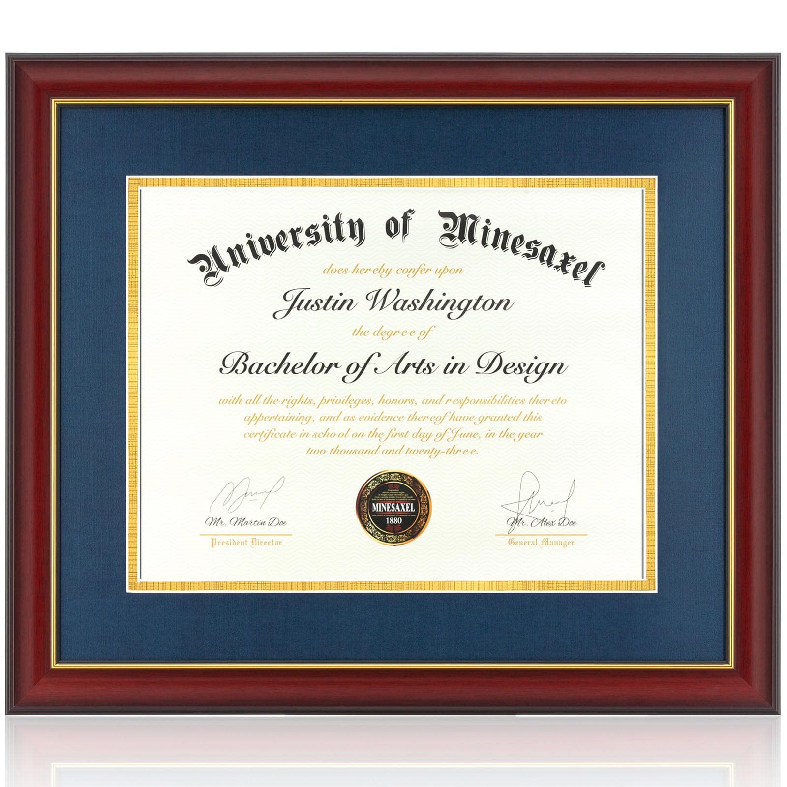 Minesaxel Diploma Frame 14x17 with Blue Mat Fits Document, Certificate