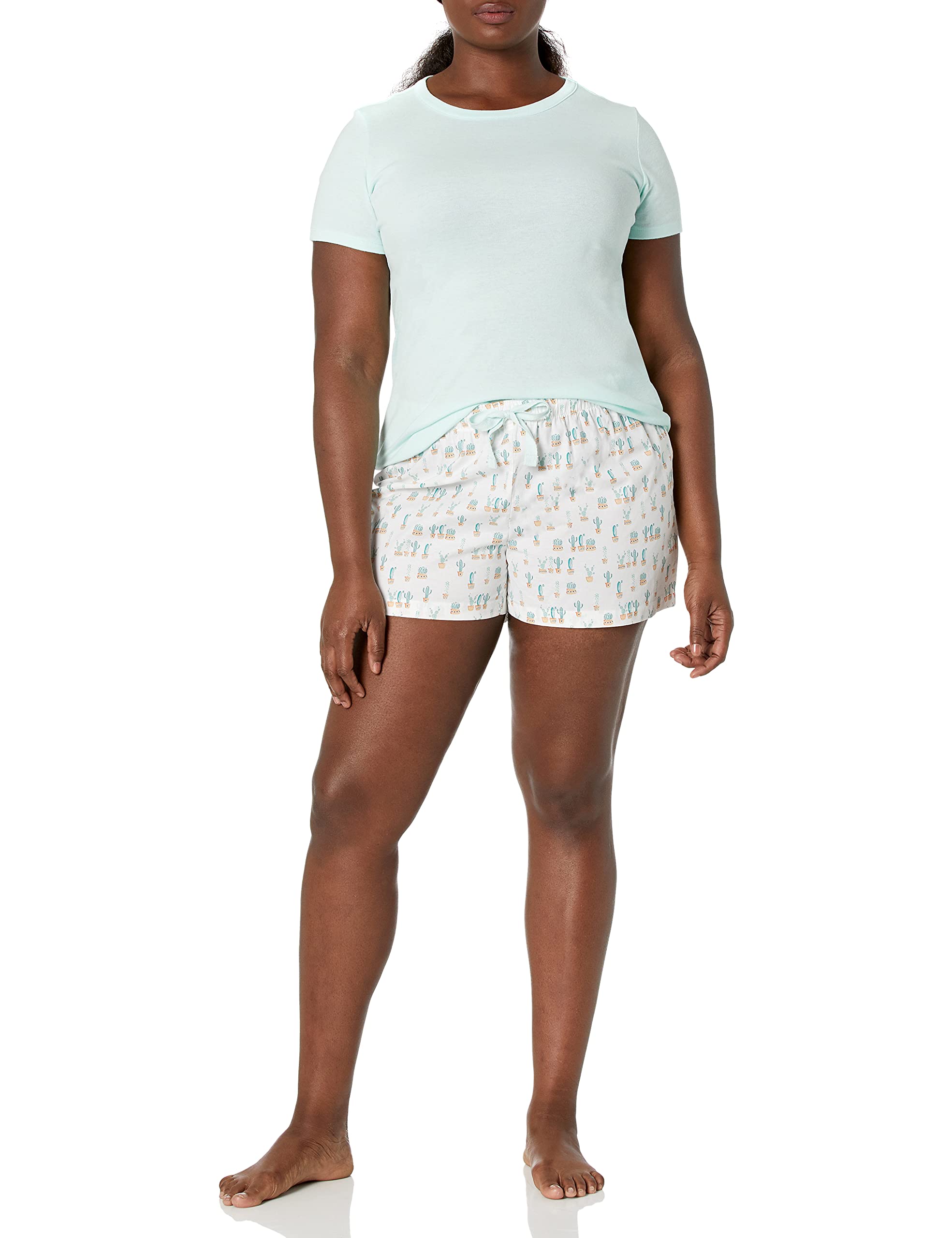 Amazon Essentials Women's Poplin Short and Sleep Tee Set