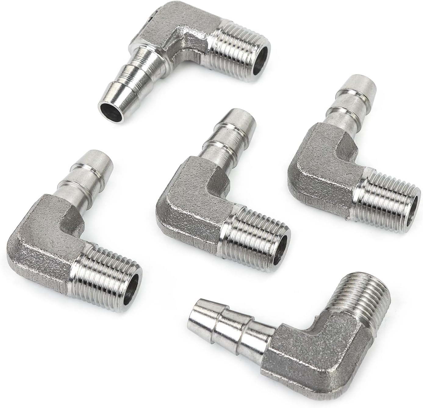 LTWFITTING 90 Degree Elbow Stainless Steel 316 Barb Fitting 1/4-Inch ID Hose x 1/8-Inch Male NPT Air Gas (Pack of 5)