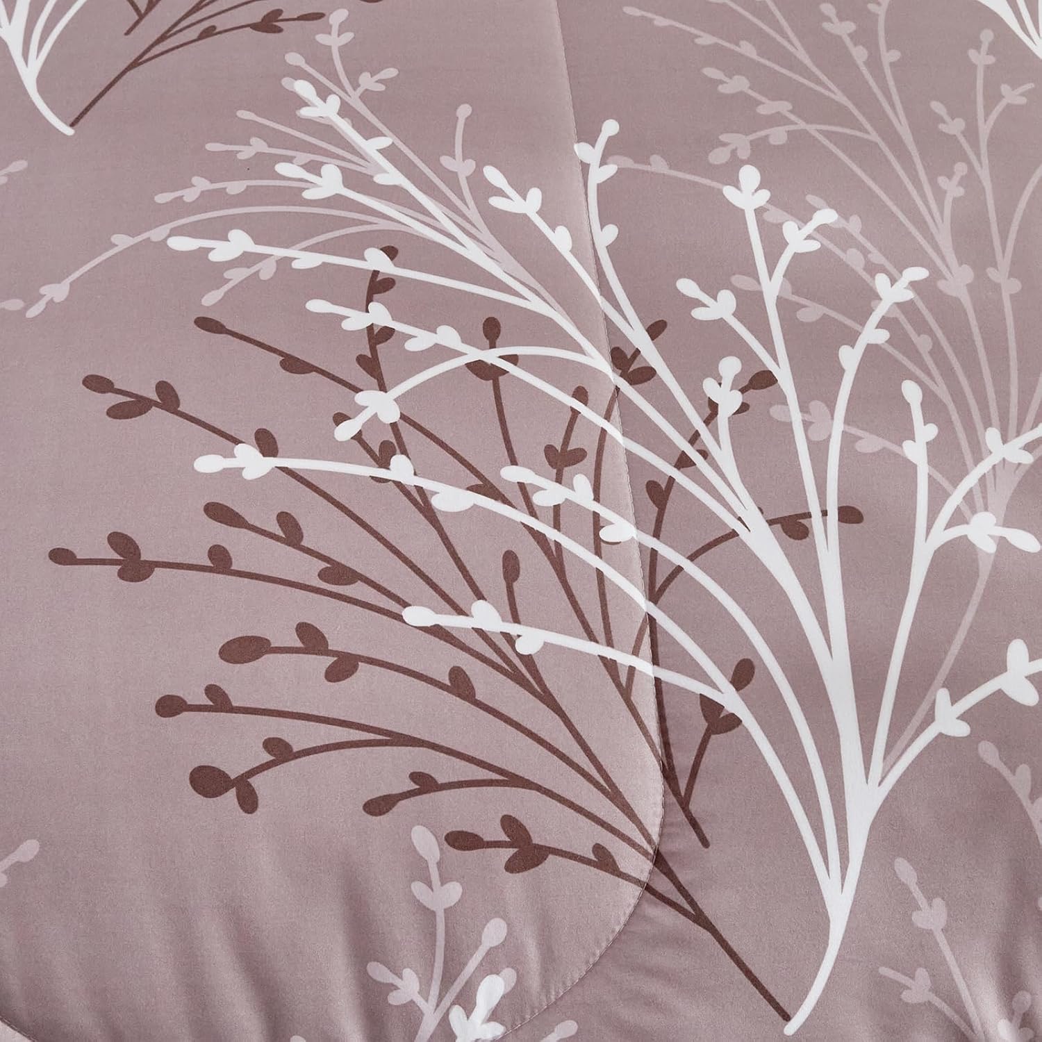 7 Pieces Comforter Sheet Set King Size Bed in a Bag Brown Branch