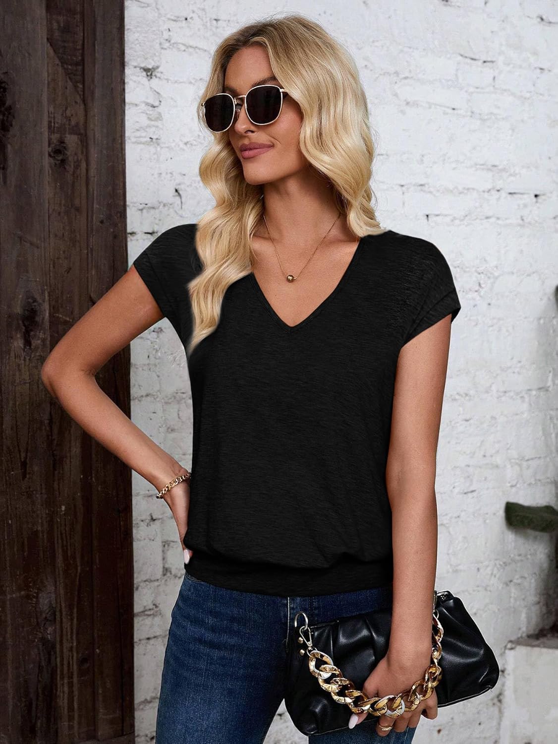 V Neck Cap Sleeve Top Women Banded Bottom T Shirts Fashion Blouse Summer Spring Beach Vacation Outfits Clothes 2026 - Image 6