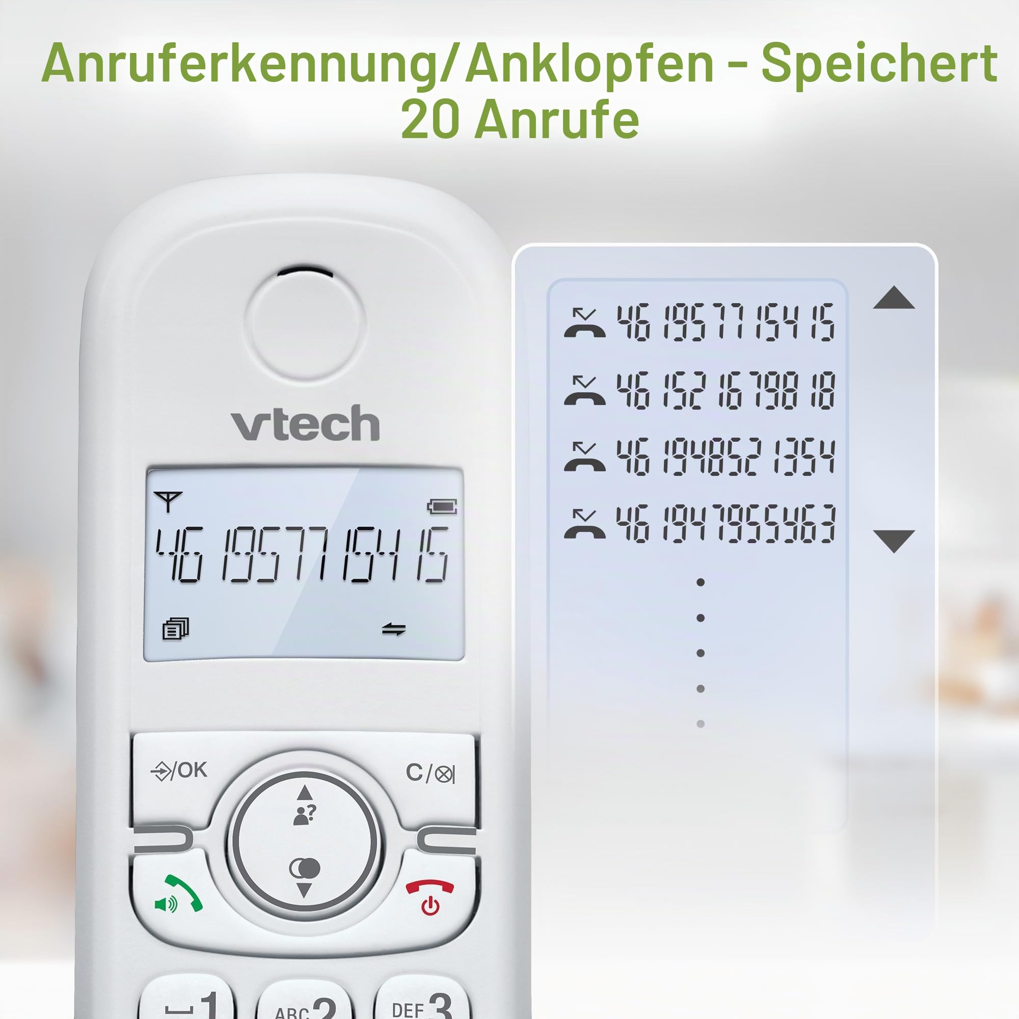 VTech CS1501 Schnurlostelefon Casa Duo, DECT-Telefon mit Freisprecheinrichtung und Anrufblockierung, Doppelladung, Anruferkennung, LCD Display mit Hintergrundbeleuchtung und Tastatur, ECO-Modus, weiß
