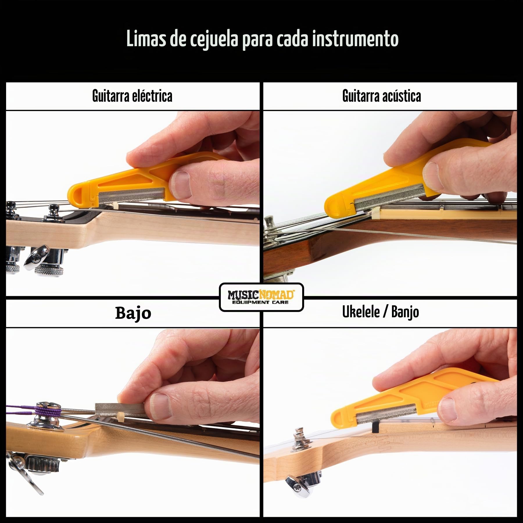MusicNomad Juego completo de limas de tuercas con revestimiento de diamante, 16 piezas, con estuche de almacenamiento + cepillo de limpieza