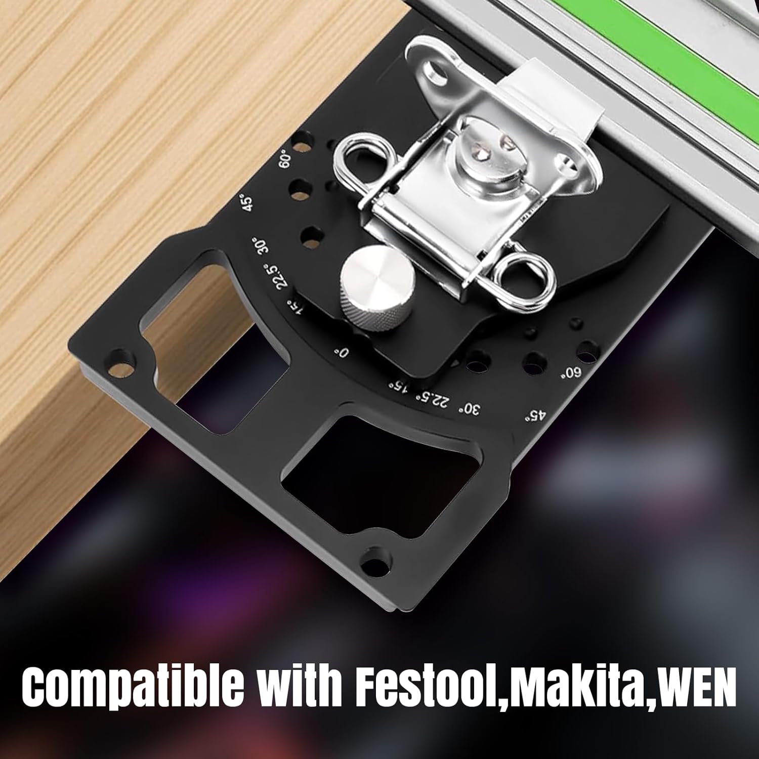 Adjustable Angle Track Saw Square with 11 Positive Angle Stops (-60° to 60°) Compatible with Most Track Saw for Woodworking and DIY, Powertec Track Saw Guide Rail