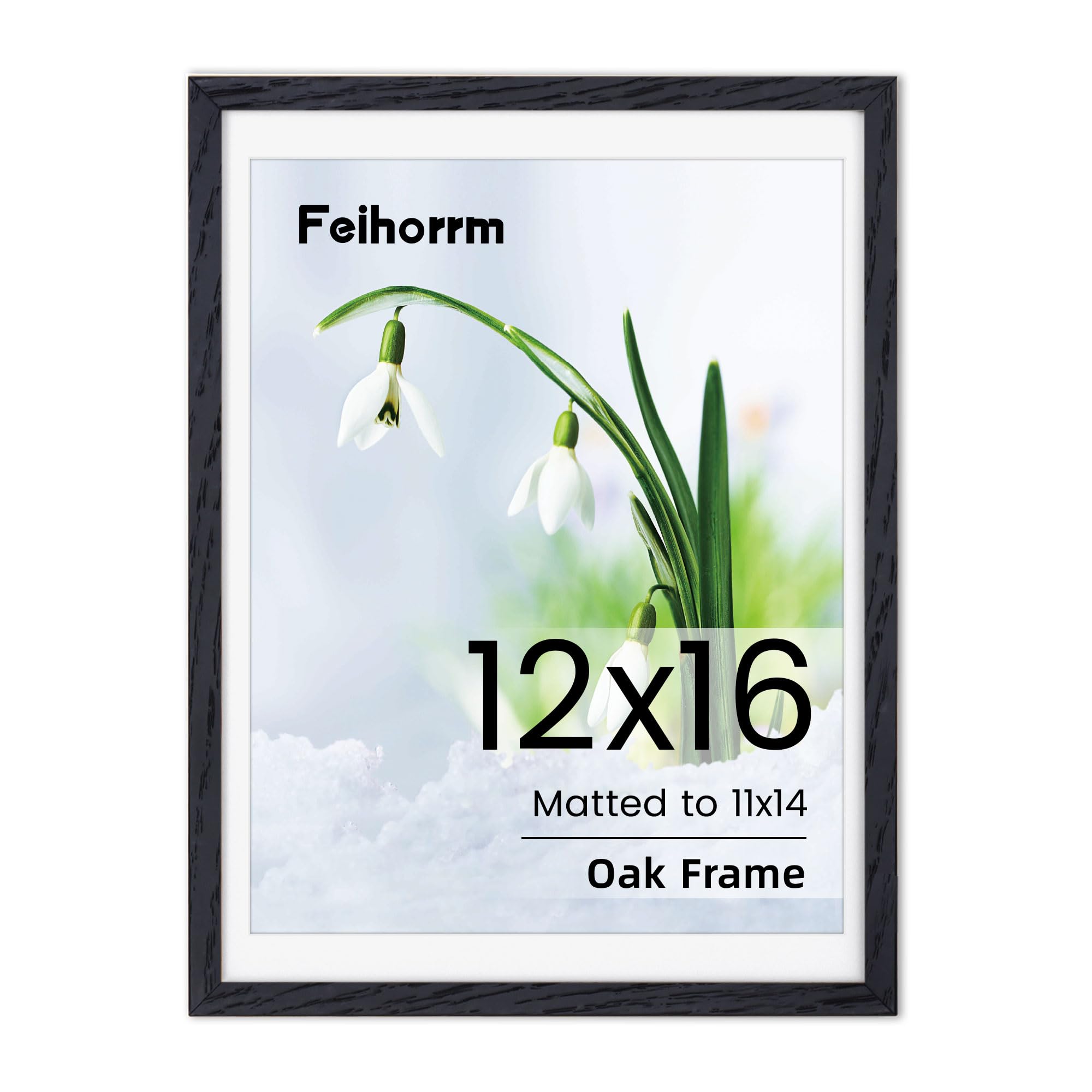 12x16 Frame Black Poster Frame 12x16 inch Picture Frames Large Solid Oak Wood 12x16 with Mat for 11x14 Inch Picture Frames Hang Portrait or Landscape for Wall Gallery Decor Art with Tempered Glass — image 1