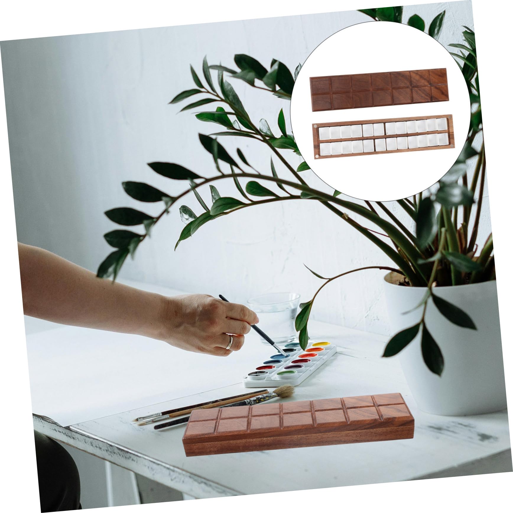 Operitacx Boîte De 4 Pièces Palette De Peinture Peindre Une Palette De Bois Conteneur De Pigments Vide Métallique Assiette Mixte De Couleurs en Étain avec Plastique