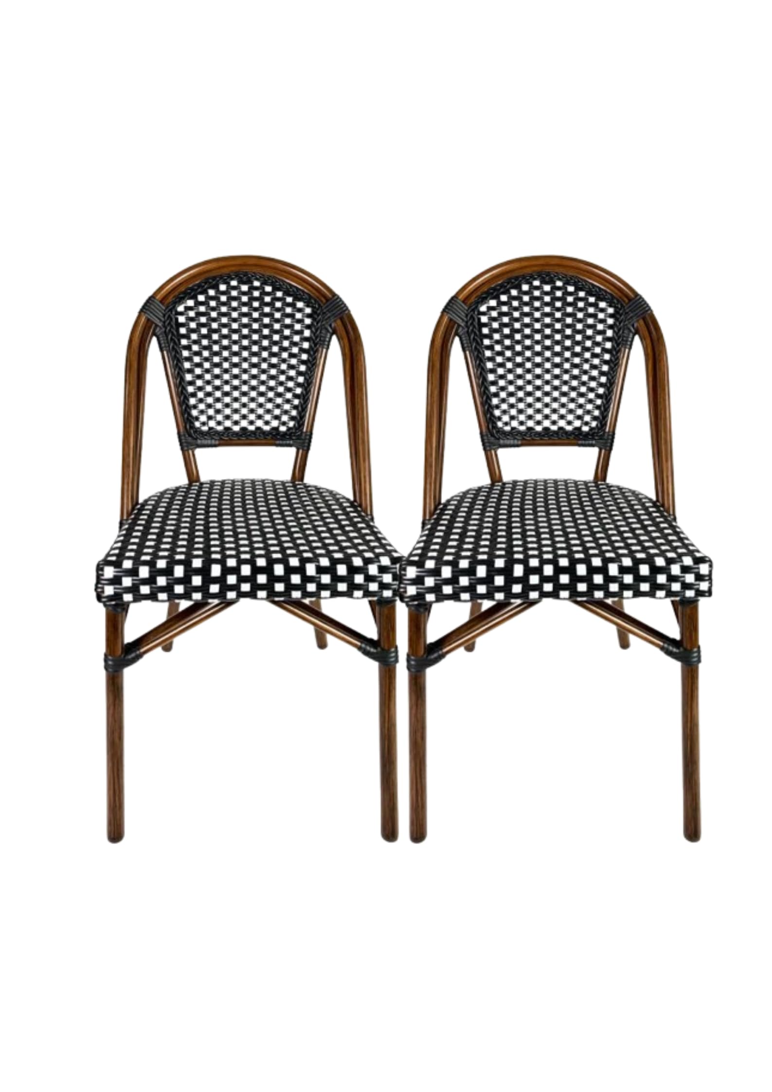 Chivari French Bistro Patio/Indoor Dining Chair, Hand Woven Wicker, Fully Assembled (2, Black/White)