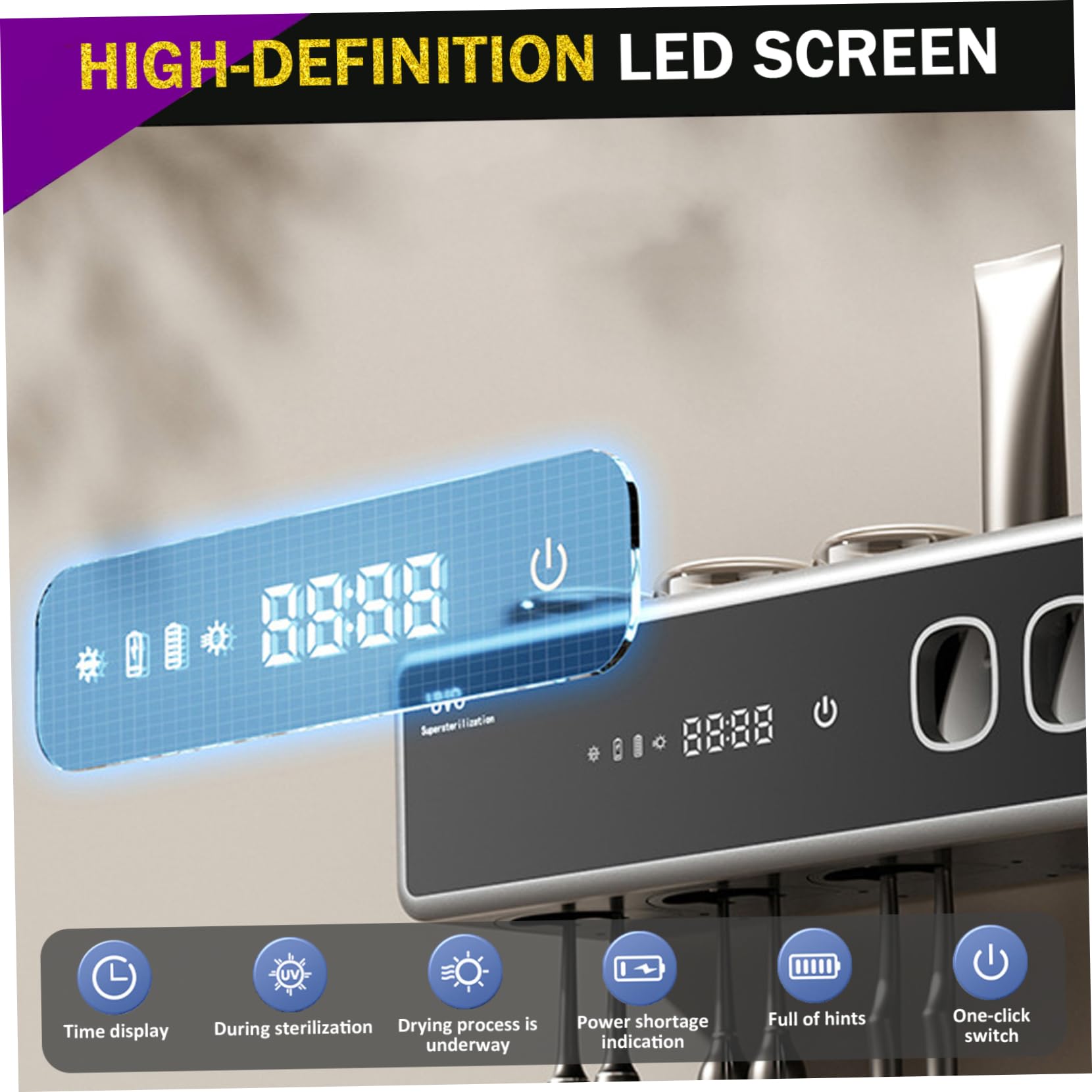 Soporte Inteligente para Cepillo de Dientes Dispensador Automático de Pasta de Dientes, Organizador de Cepillo de Eléctrico Montado en la Pared con Función de Secado Negro, Decoraciones Inter