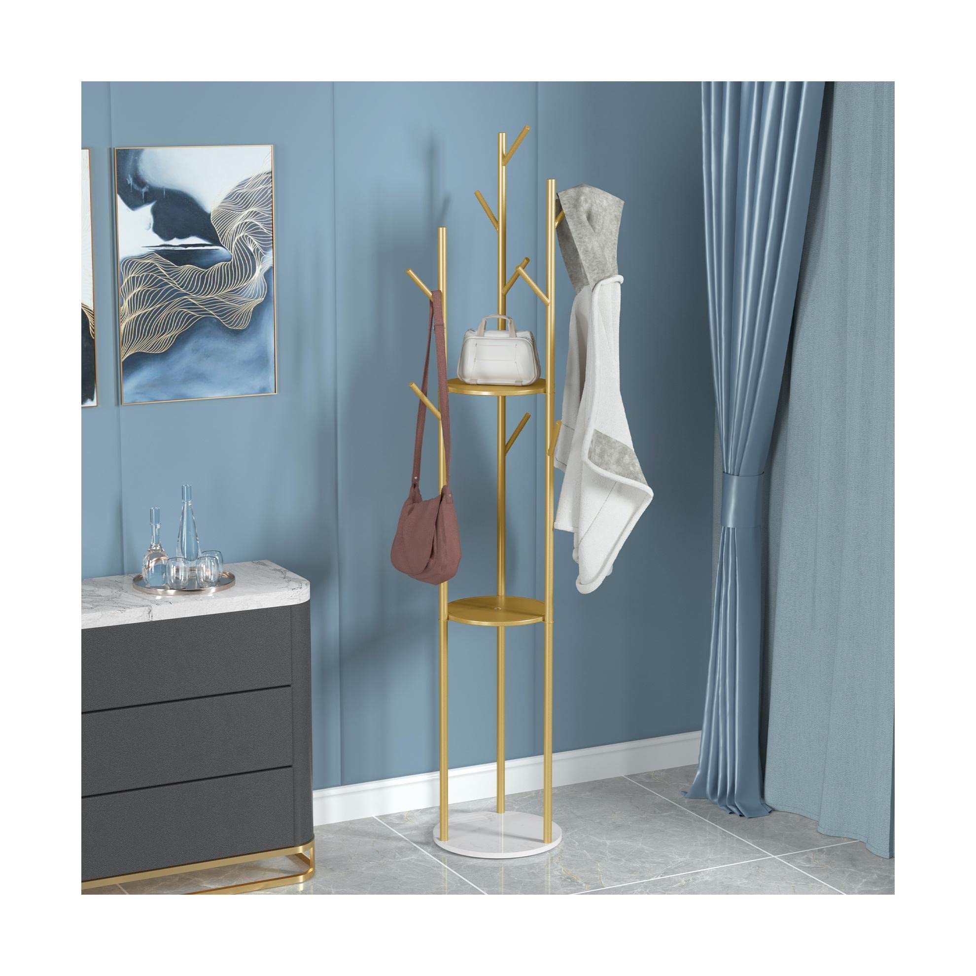 CGJseFH coat stand, Simple Marble Metal Coat Rack Storage Shelves Hooks Shelf Enterway Hall Tree Hanging Jackets Hats Bag Holder Decor Hanger