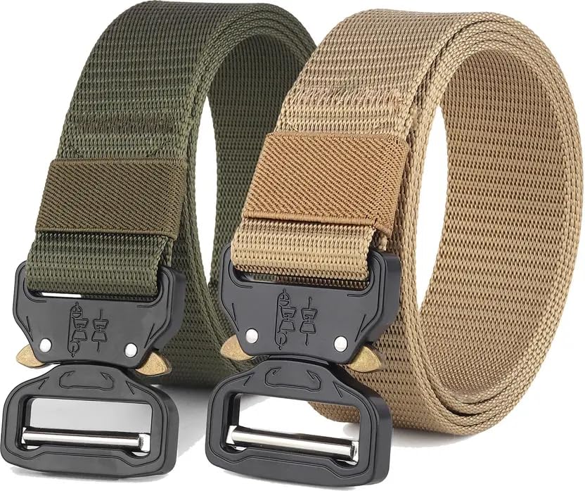 Image of TPM Tactical Military Belt, Heavy Duty Nylon Web Belt with Quick Release Metal Buckle, Army Green and Khaki