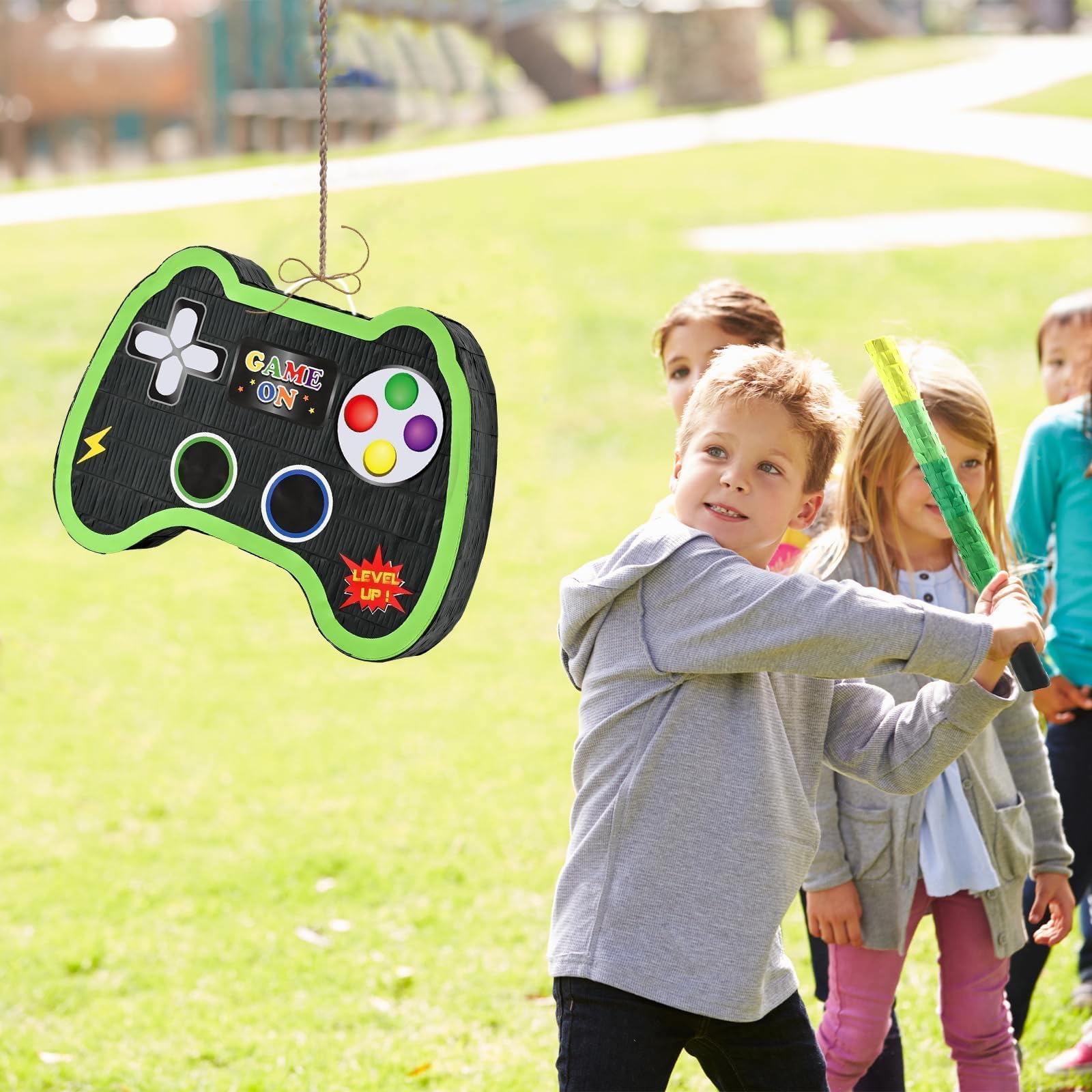 Videogioco Pignatta - Articoli per Feste di Gioco Pentolacce con Benda e Pipistrello per Ragazzi Bambini Festa di Compleanno a Tema di Gioco Carnevale Decorazioni (40 x 31 x 8 cm)