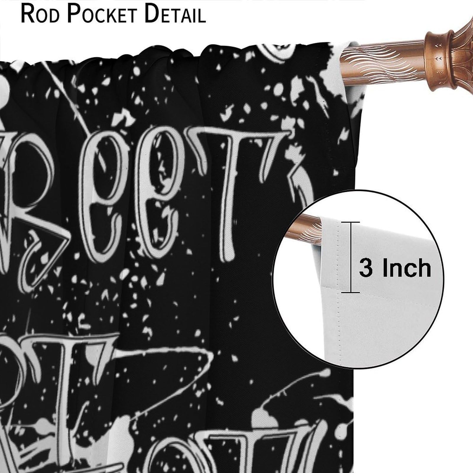 Graffiti Abstract Blackout Curtains – 2 Panels 42x63 Inches, Rod Pocket, Black White Art Print