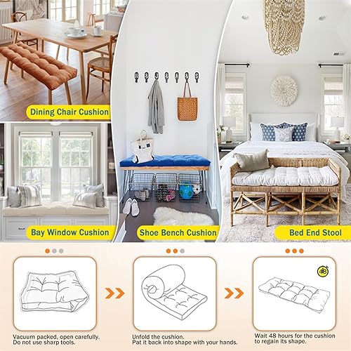 Miniatura 5 de Cojines de banco largos personalizados, cojín decorativo para sillas de jardín, ventana de bahía, sofá, interior, espuma viscoelástica suave,