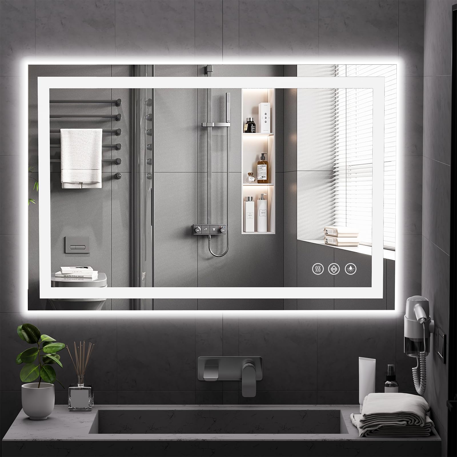 Photo 1 of ***STOCK PHOTO FOR REFERENCE ONLY*** 48x32 LED Bathroom Mirror with Light, Anti-Fog, 3 Colors