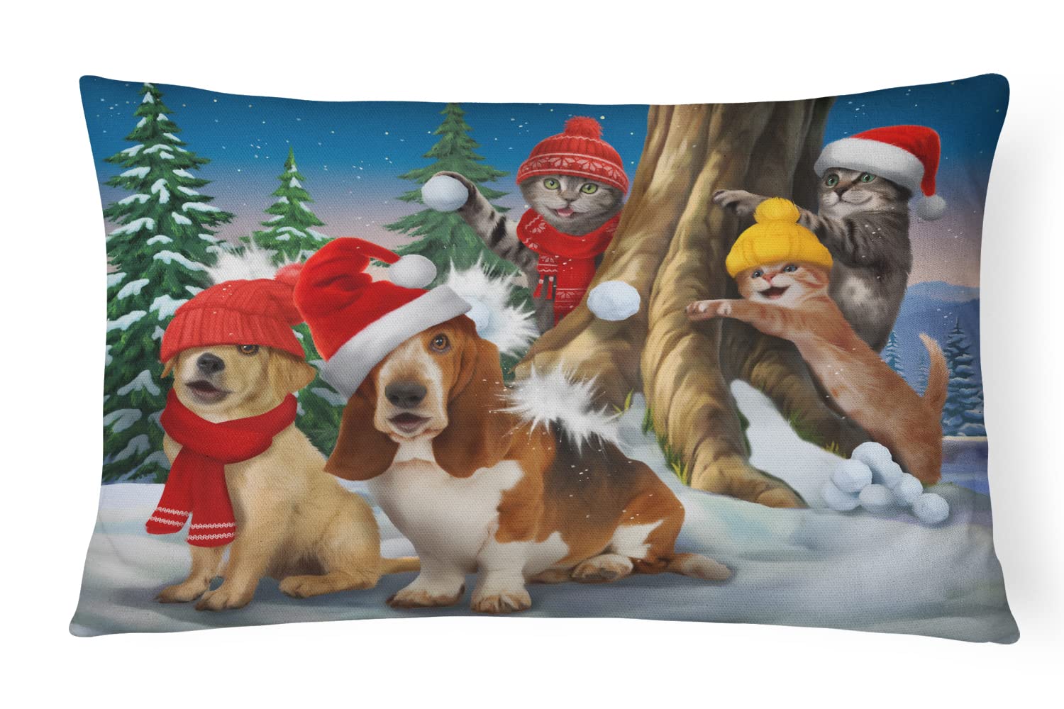 Coussin Basset et chats cadeau idéal pour les passionnés d'animaux et de décoration d'hiver