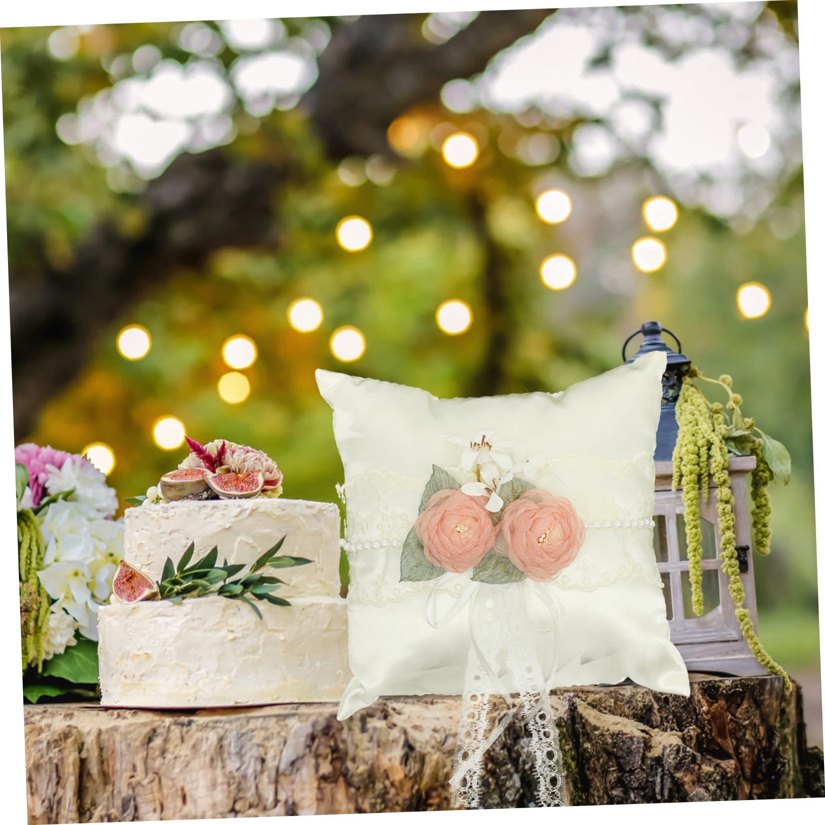 Abaodam 2pièces Coussin Alliances Fleurs Blanches Accessoire De Mariage Élégant pour Présentation des Anneaux Décoration Romantique pour Cérémonies De Mariage