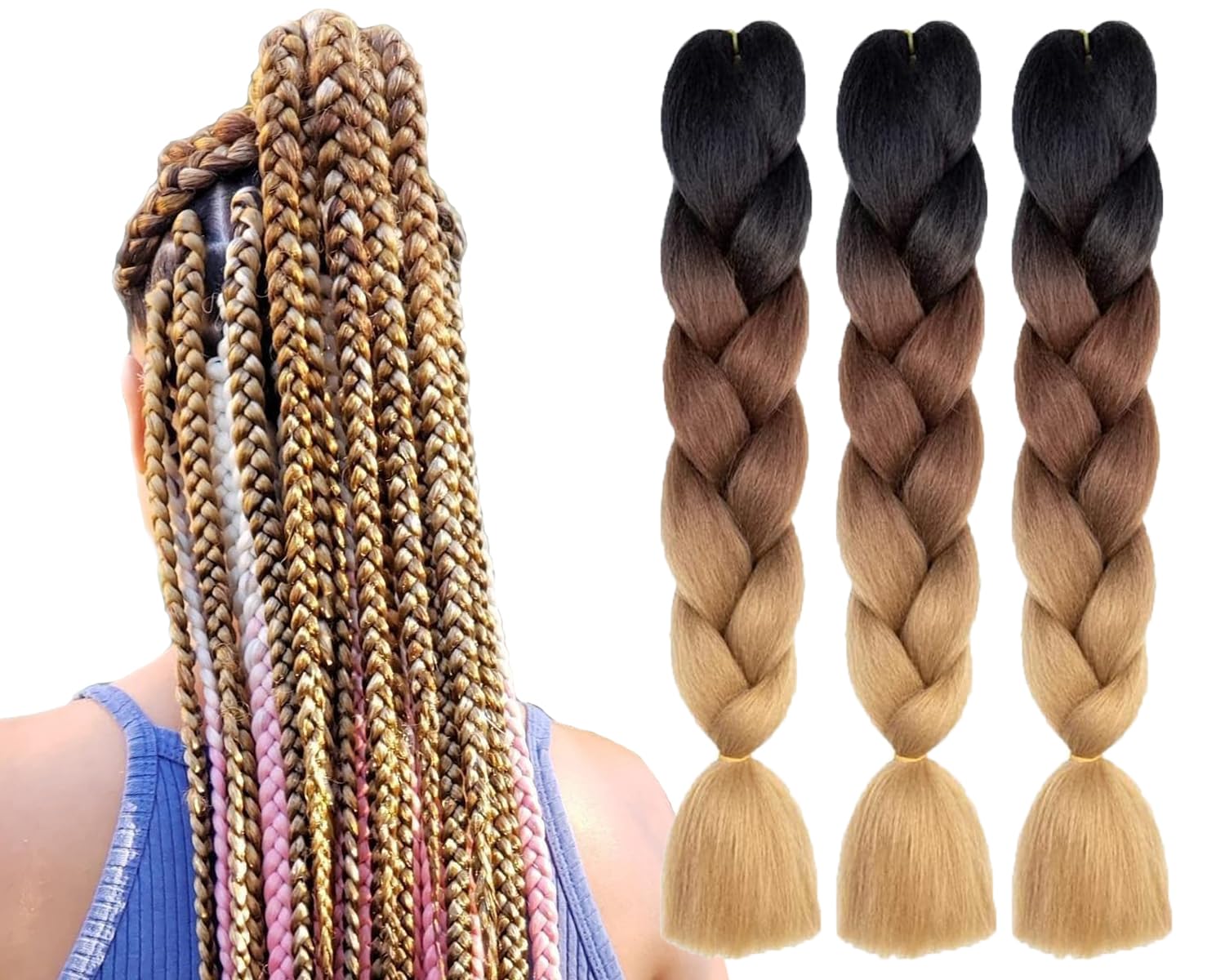 3 Pcs /300g 24 Inch Jumbo Braiding Hair, Braid Hair Extensions Synthetic Wig
