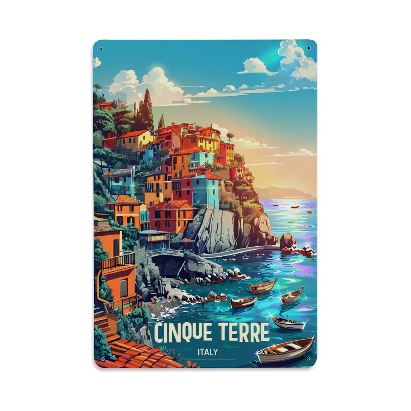 Huiyhb 8X12inch(20X30cm) Vintage Travel Cinque Terre Italy Shimmer Metal Tin Sign