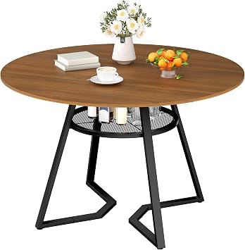 INTERGREAT Round Dining Table, 4 to 6 Person, 47In, Walnut Top