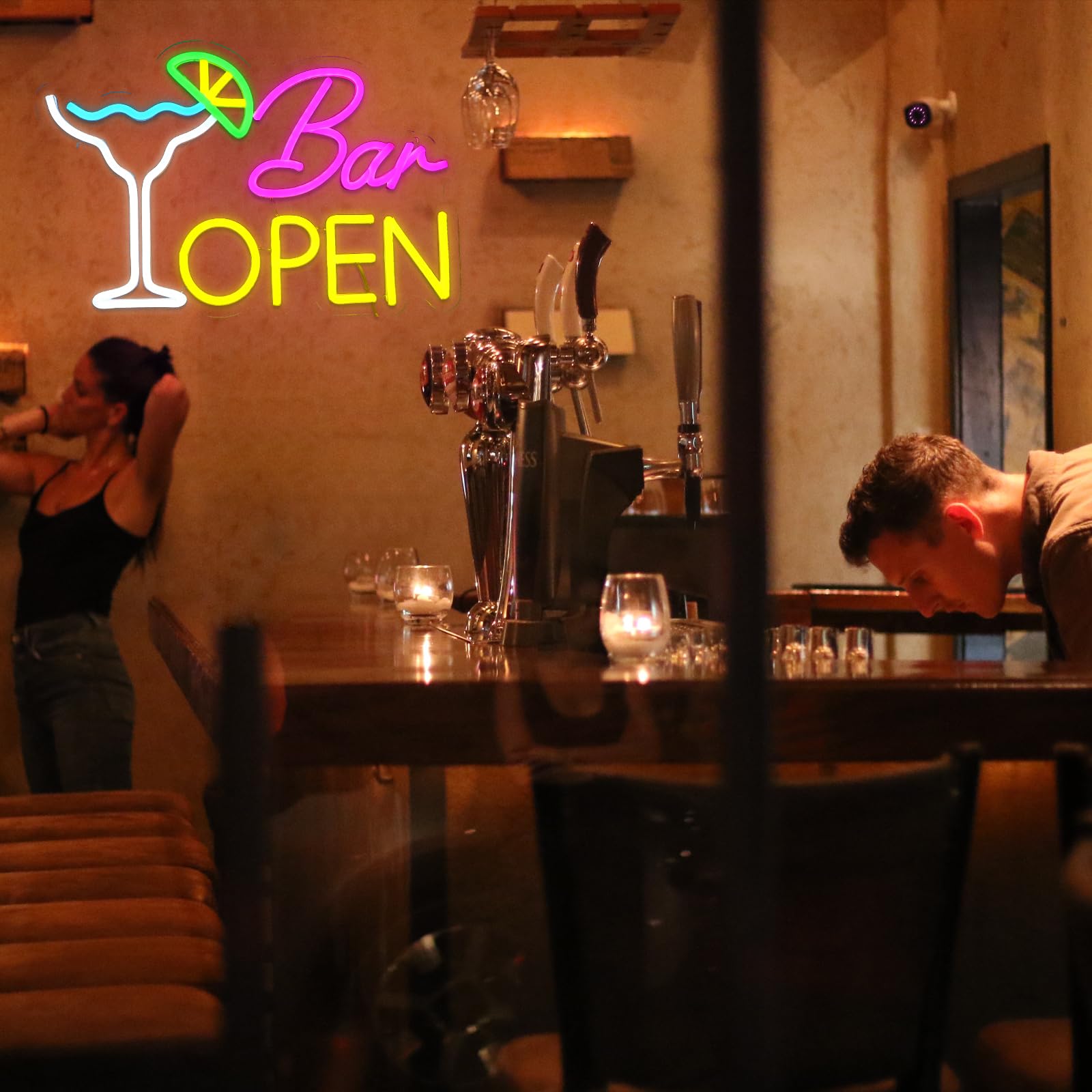 Panneau néon « Bar Open » Enseigne Néon Cocktails pour Décoration Murale Bar Applique Néon USB Led Enseigne Ouverte pour Bar à Bière Club Business Maison Pub Man Cave Décorations de Fête