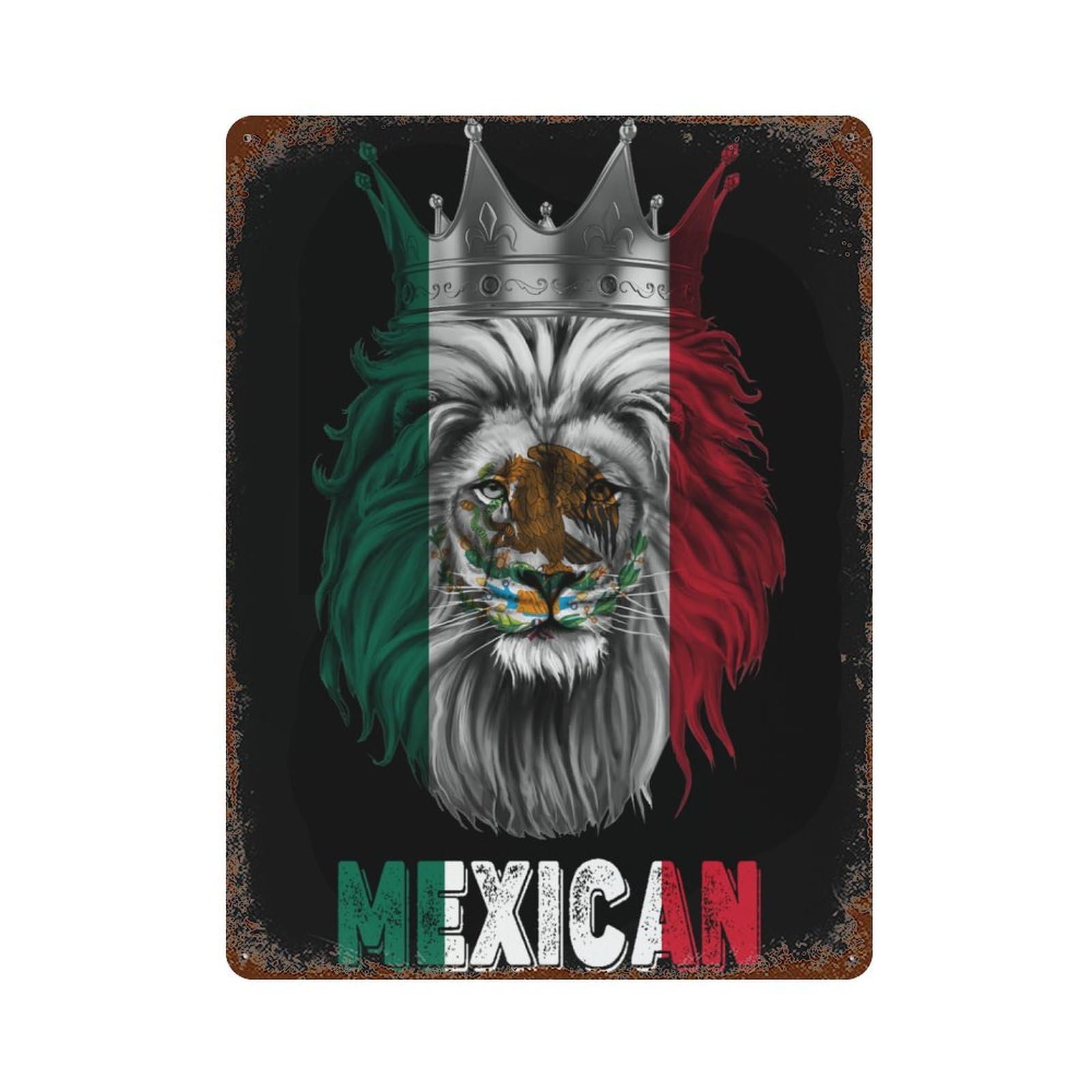 KWQDOZF King Skull Mexican Flag Theme Metal Tin Sign,Vintage Iron Hanging Plate Vertical with Rust Poster Wall Decor 12x16inch