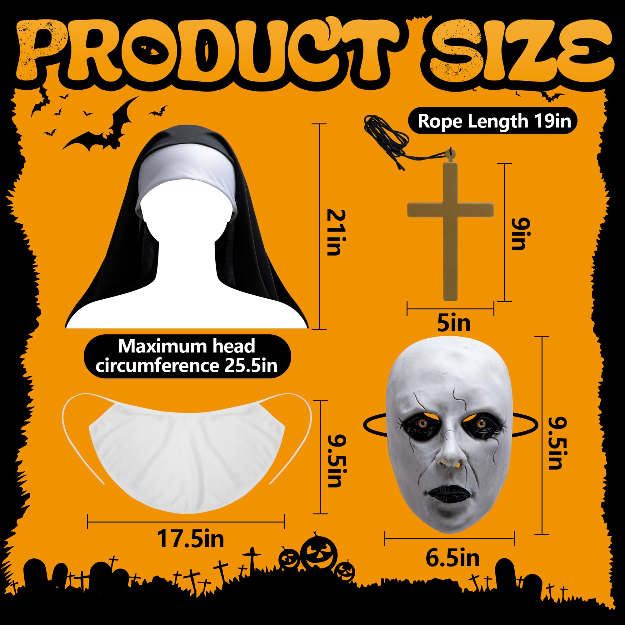Purple Star 2Set Halloween Nun Mask Full Head, 8Pcs Scary Nun Mask With Headscarf - Image 2
