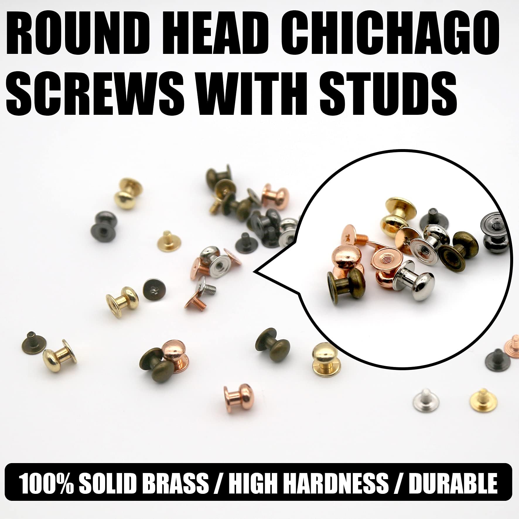 Chicago-Schrauben, massiver runder Kopf, Schlitzschrauben, Nippel, Nieten, Nagelnieten für Kleidung, Schuhe, Gürtel, Taschen, Uhrbänder, Hundehalsbänder, Heimwerker, Zubehör, 125 Sets