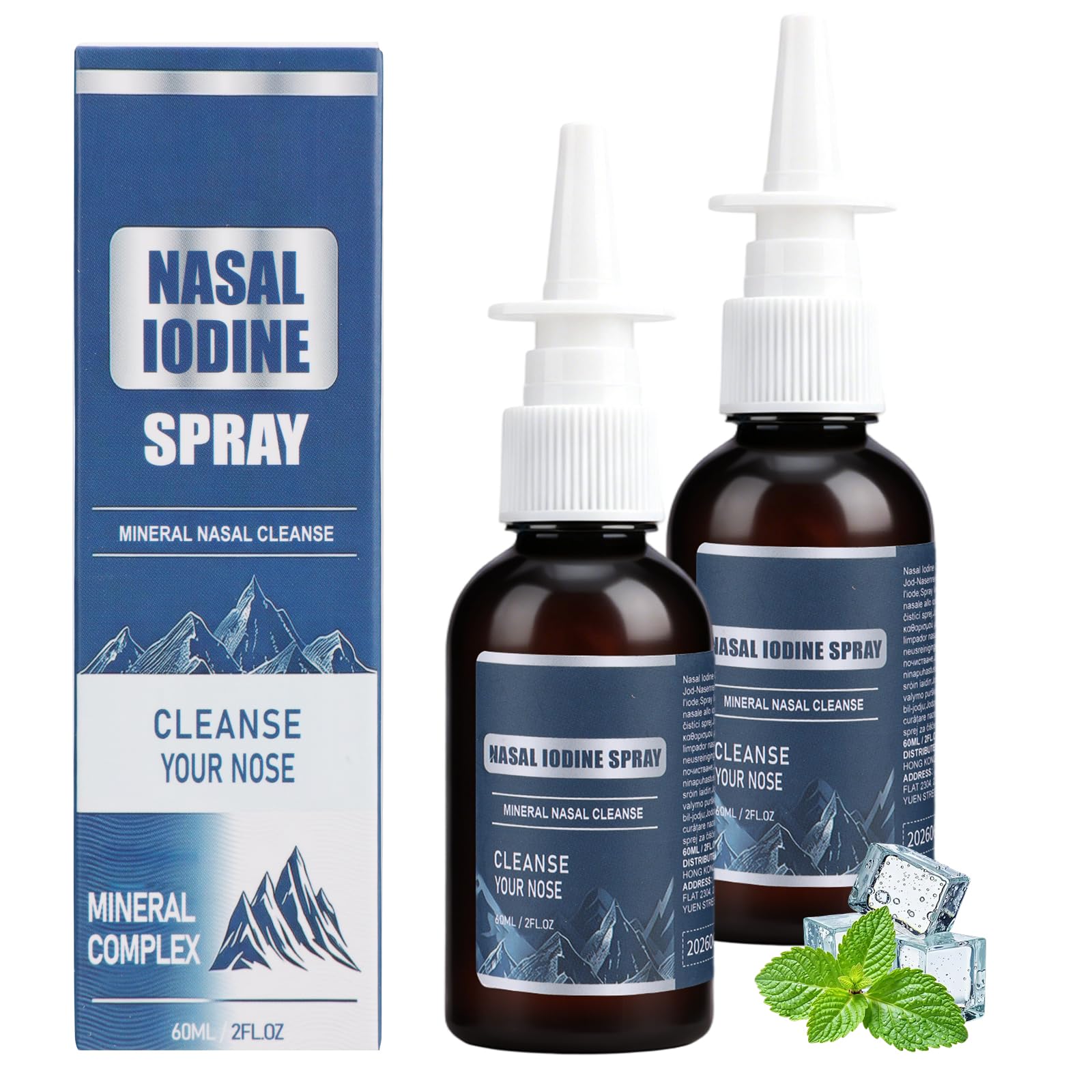 KLIFE 2Pcs Iodine Nasal Spray, Fine Mist Nasal Iodine Spray with Fulvic Acid, Non-Medicated, Cleanse & Care Mist for Dry Air, Travel & Daily Use