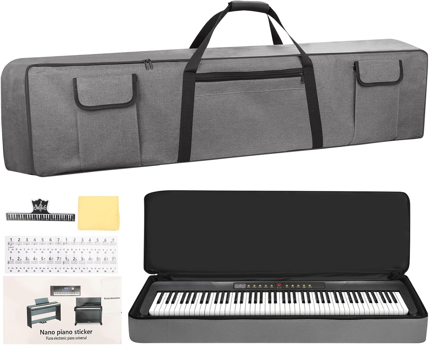 MUINS 88 Key Keyboard Case(Inner dimension: (53.5"*13"*6.7"),digital piano Keyboard carrying travel case Gig bag,thickened waterproof foldable Oxford cloth(88 Key Bag (Grey), Medium)