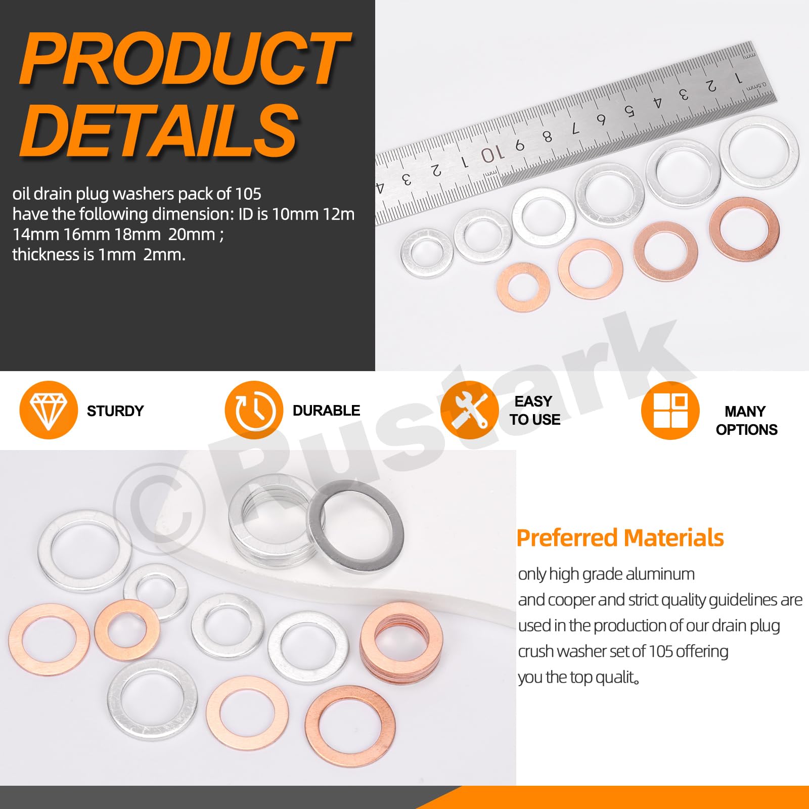 Rustark 105Pcs 14 Sizes Oil Drain Plug Gasket Assortment Kit - Image 4