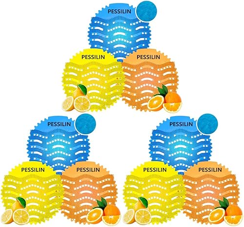 Desodorizador de pantalla urinaria, alfombrillas para baño de hombres (9 unidades), pasteles de orina húmedos y secos con ambientador de olor a