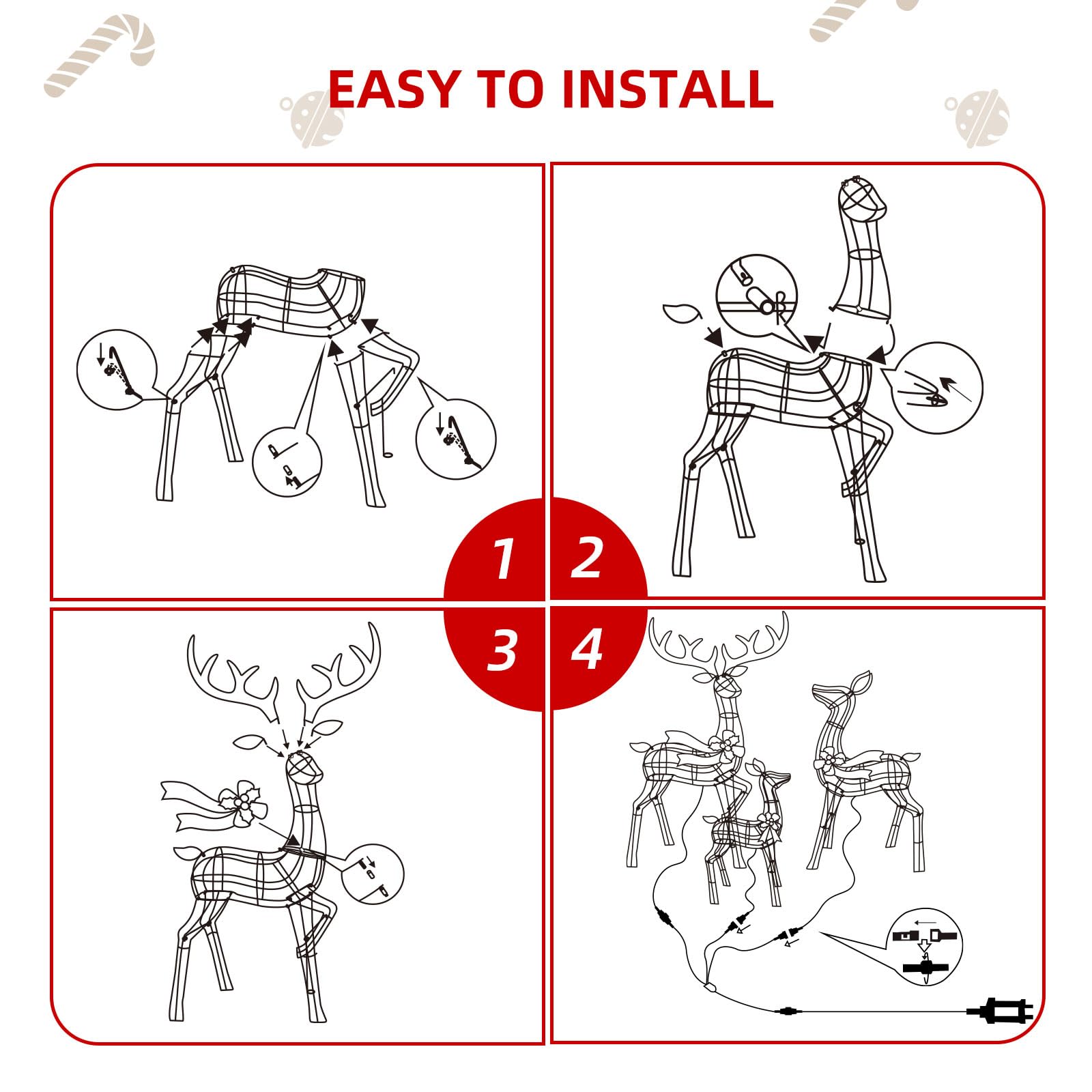 Lot de 3 décorations de Noël d'extérieur en rotin - Cerf lumineux en rotin avec 210 LED - Kit de décoration de cour extérieure avec 3 cerfs lumineux - Marron