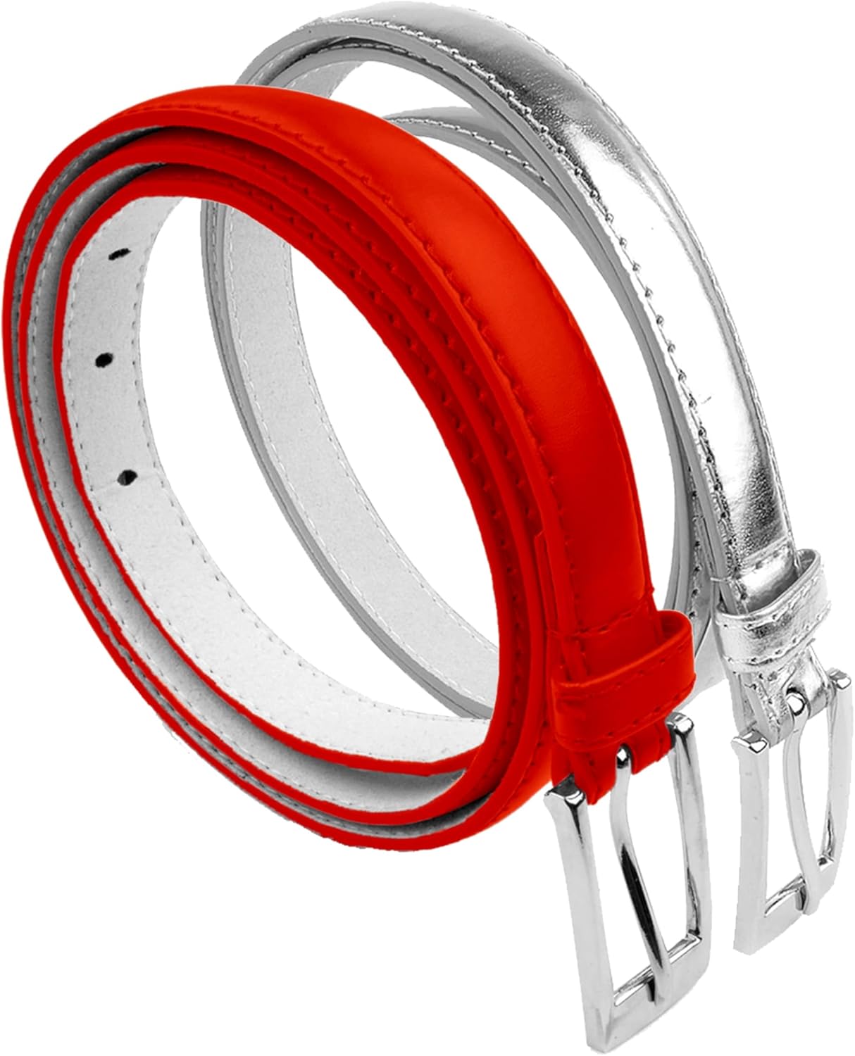 Belle Donne Belt Women, Skinny Dress Belt, Silver Polished Buckle, For Womens Clothes and Fine Dresses, Classy Style